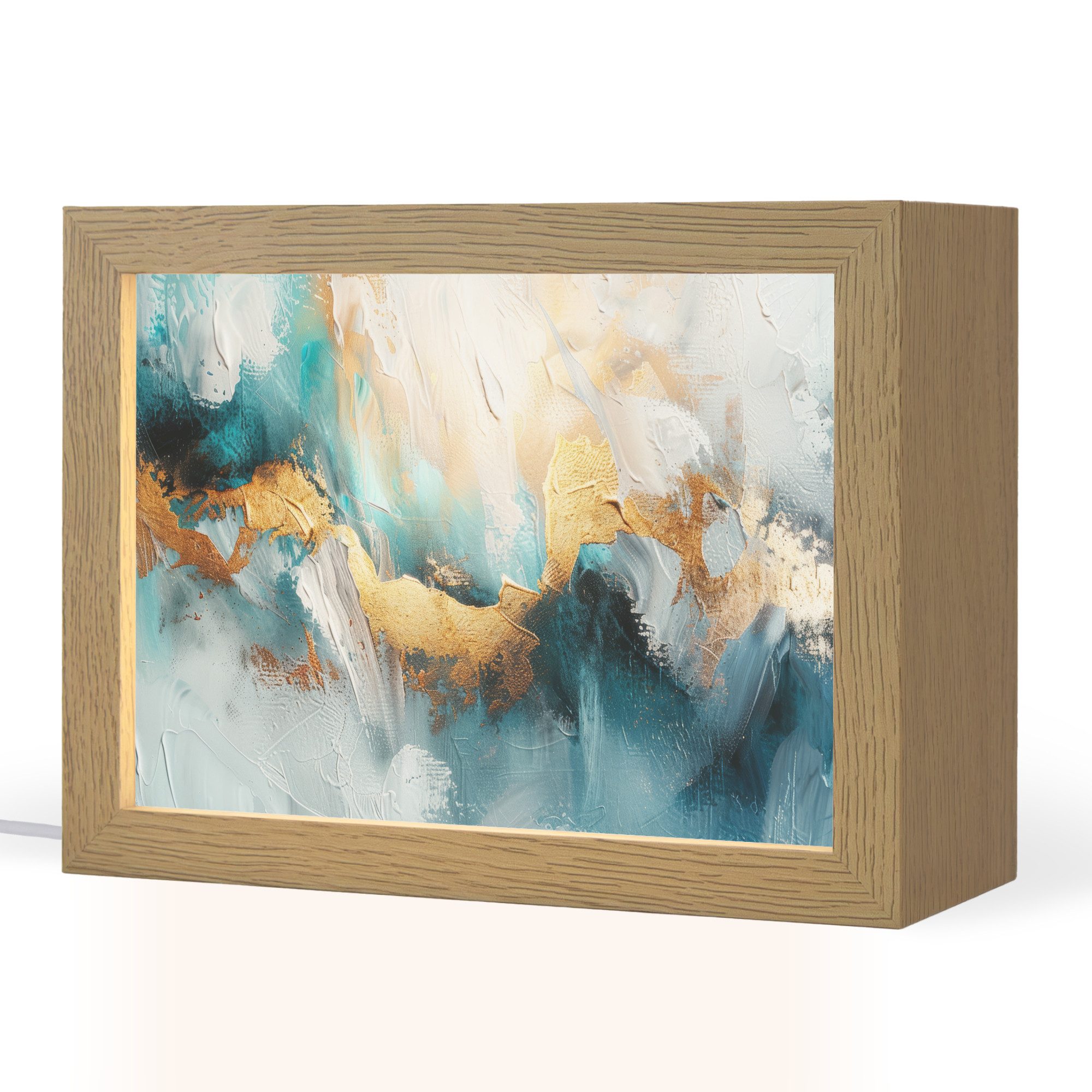 OnlyWow Tischleuchte Abstrakt - Kunst - Gold - Blau, Dimmbar, Farbwechsel, LED, Warmweiß, Kaltweiß, Neutralweiß Einstellbar, Tischlampe, Schreibtischlampe, Desk, Dimmbar, mit Kabel, LED