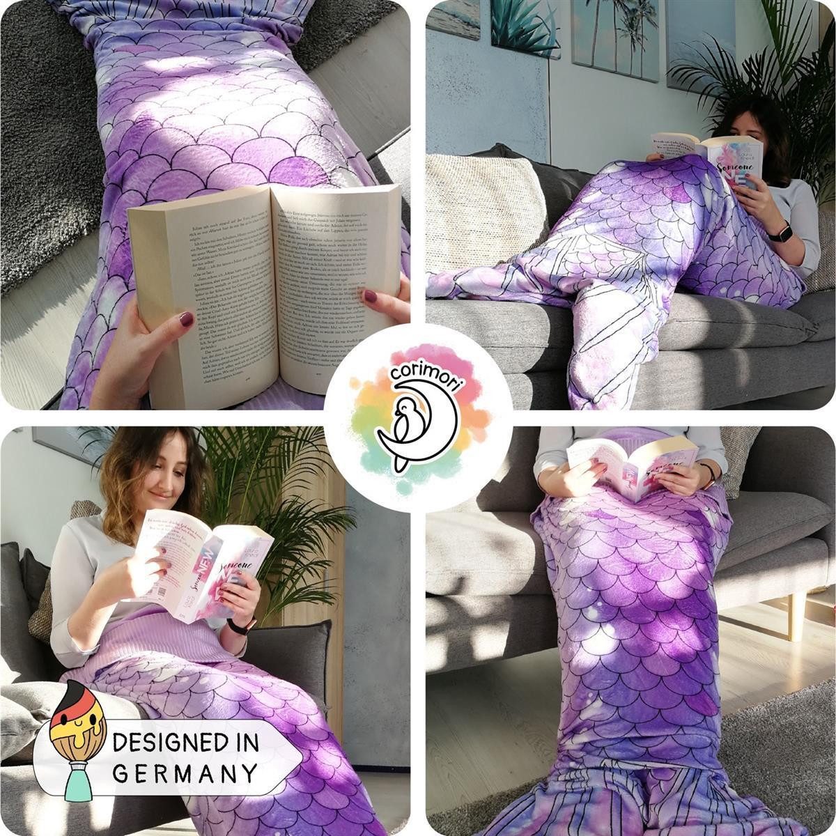 Corimori Deckenschlafsack Meerjungfrau flauschige Kuschel-Decke, Schlafsack (Packung, Geschenk), Einheitsgröße, Mermaid, Meerjungfrauenflosse für Erwachsene, Damen
