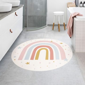 Kinderteppich Vinyl Kinderzimmer Mädchen Jungen Regenbogen, Bilderdepot24, rund - pastell glatt, nass wischbar (Saft, Tierhaare) - Saugroboter & Bodenheizung geeignet