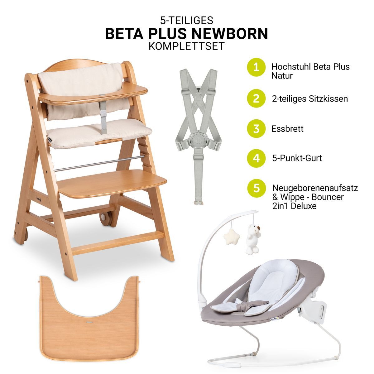 Hauck Hochstuhl Beta Plus Natur - Newborn Set Deluxe, Holz Babystuhl ab Geb günstig online kaufen