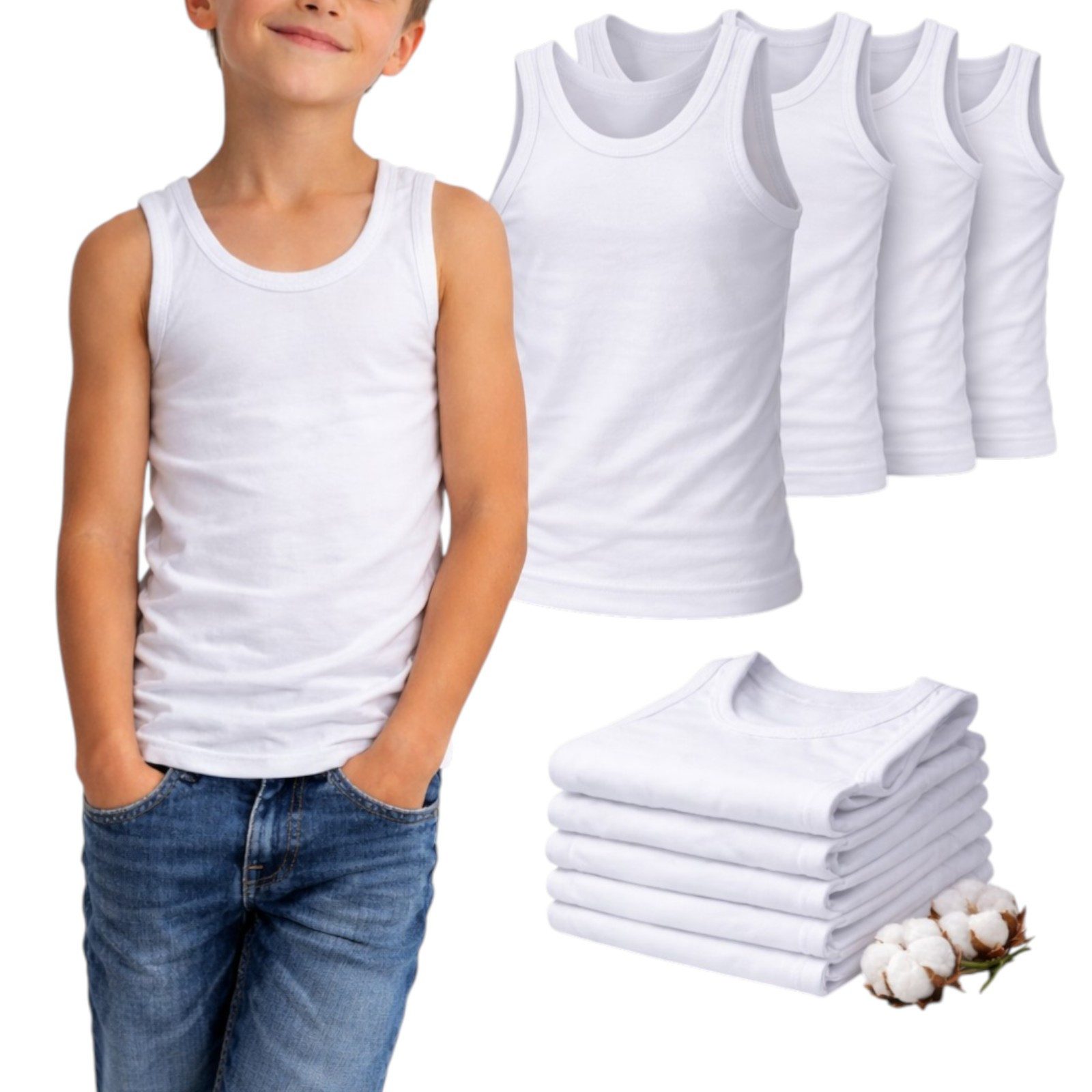 Seher/Tutku Unterhemd Kinder aus Baumwolle, Weiß, Mehrpack 4er/6er/10er (Spar-Set, 6-St., 4er Pack, 6er Pack, 10er Pack) hautfreundlich, atmungsaktiv, bequem