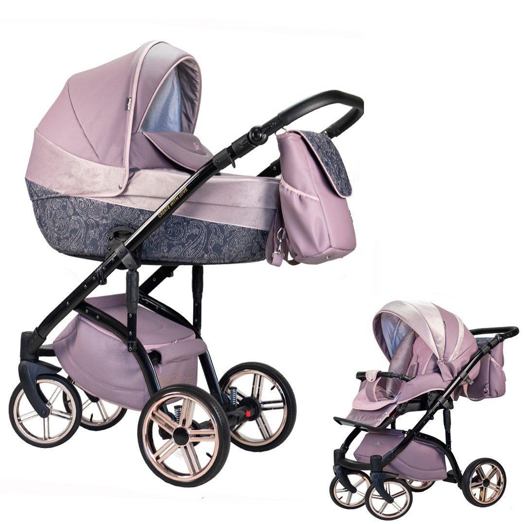 babies-on-wheels Kombi-Kinderwagen 2 in Farben Rosa-Lila-Dekor - Kinderwagen-Set - Teile in 16 Lux 11 Vip 1