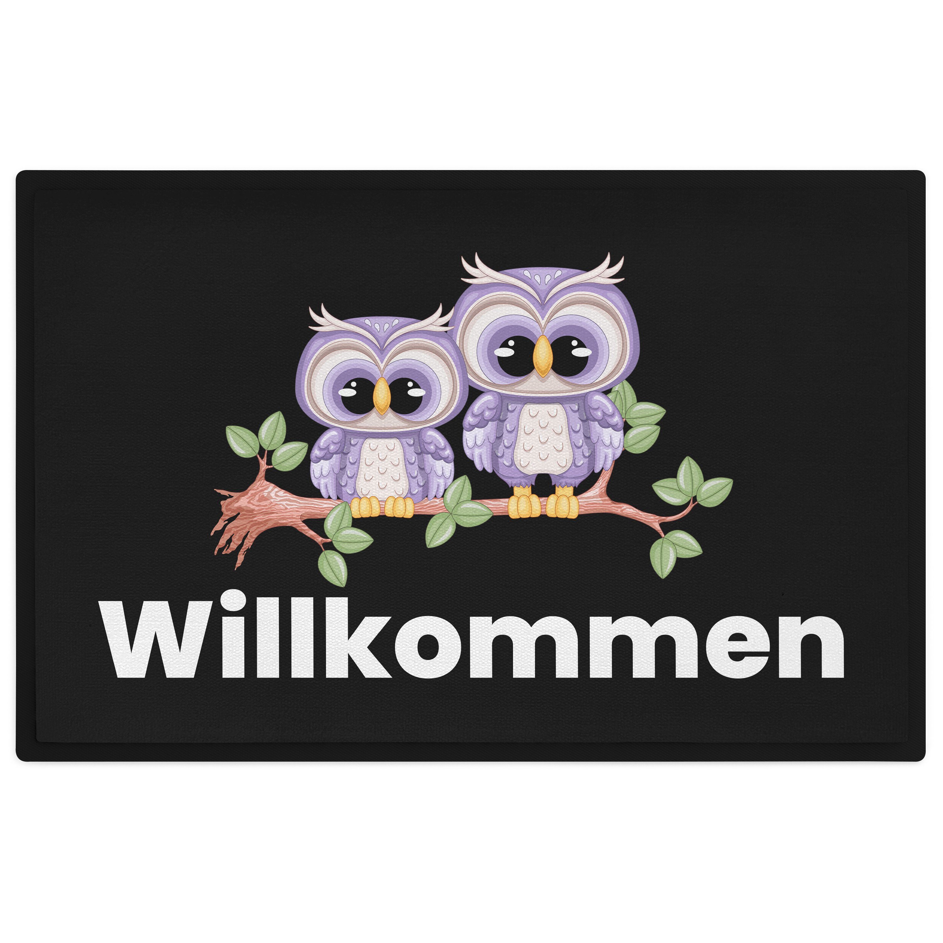 Trendation Fußmatte Willkommen Eulen Grafik Fußmatte Geschenk Schöne Fussmatte Außen und I
