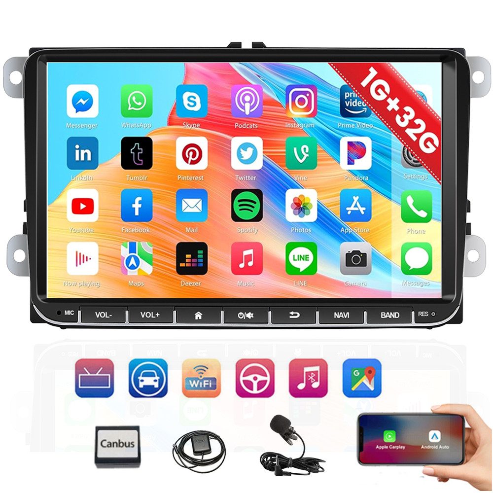 ESSGOO Android 14 Für VW GOLF 5 6 Touran EOS Tiguan Polo Sharan Jetta T5 64G Autoradio (DAB (optional), FM, RDS, DAB+ (optional), 2 DIN Carplay Android Auto Bluetooth EQ USB GPS Navi WIFI Touchscreen)