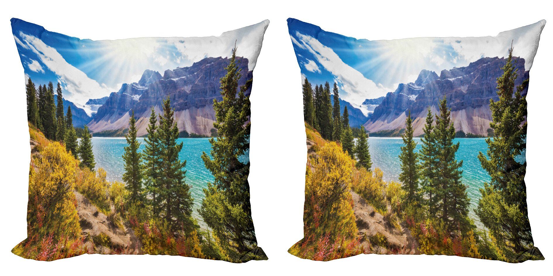 Modern Landschaft Gletschersee Doppelseitiger Digitaldruck, Accent (2 Canadian Kissenbezüge Stück), Abakuhaus