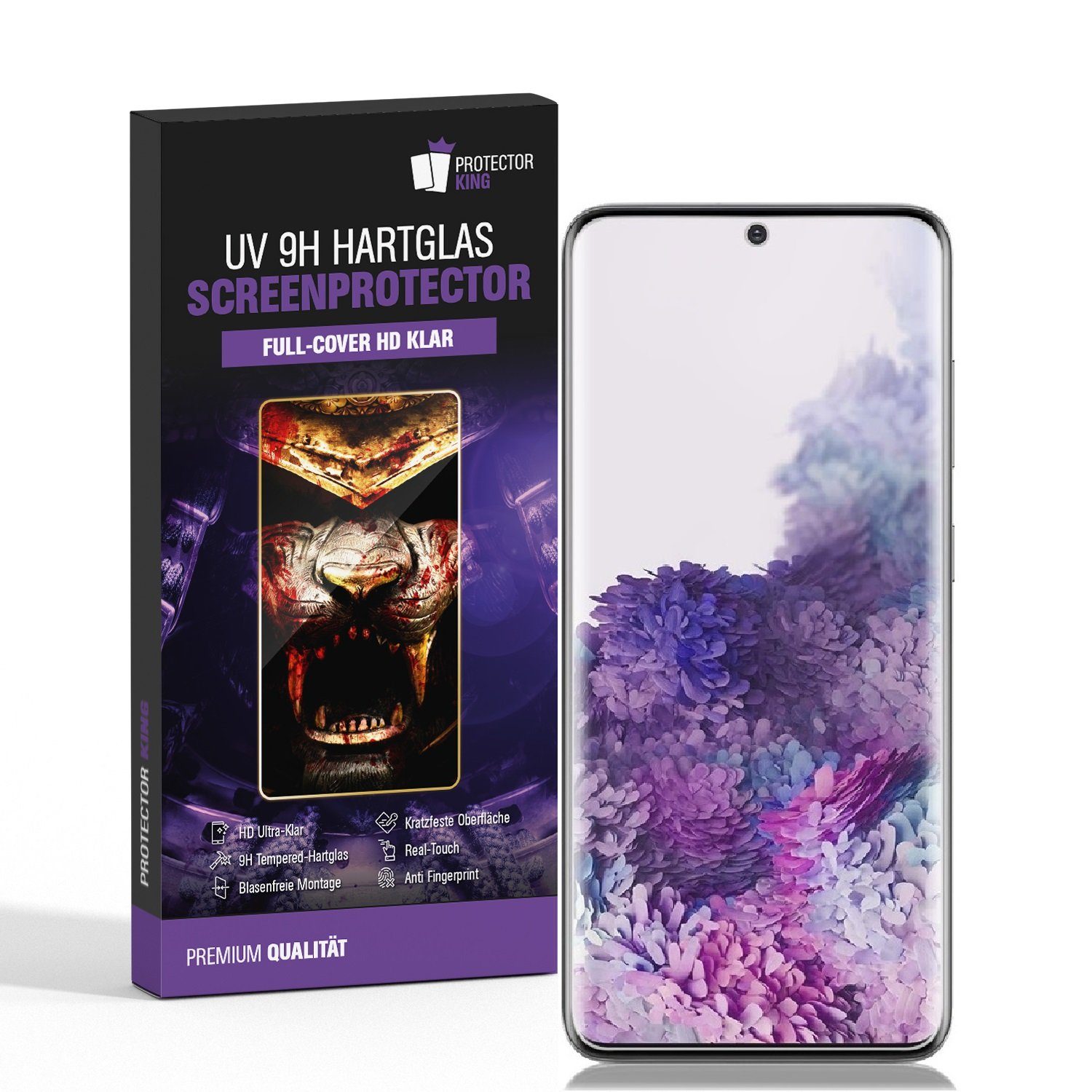 Protectorking Schutzfolie 1x UV-Liquid 9H Panzerglas für Samsung Galaxy S20 Ultra 3D KLAR echtes, (1-Stück), Displayschutzglas, Schutzglas Echtglas Tempered 9H Härte HD-KLAR