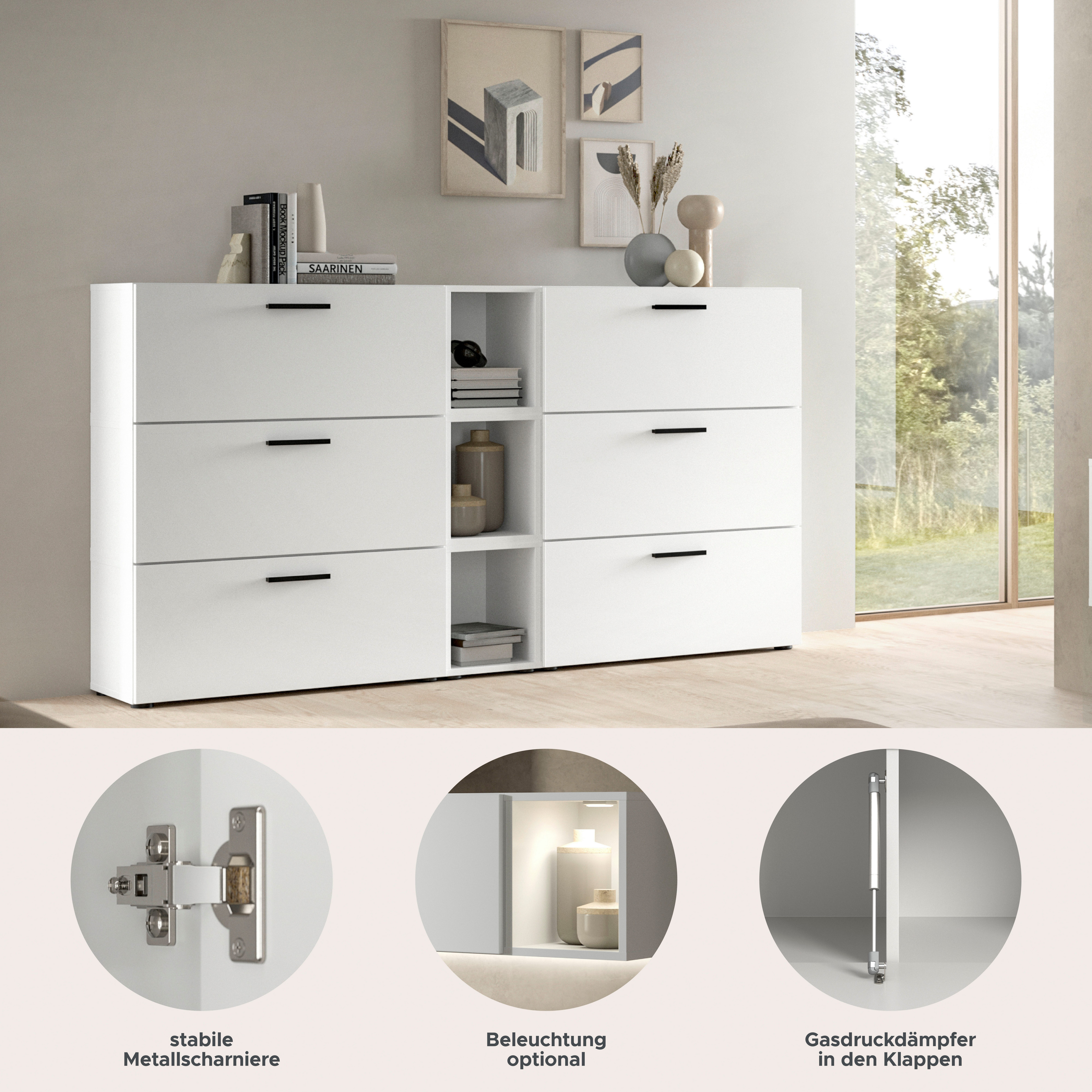 Home affaire Schrank-Set ENESTE, 9-teilig, in verschiedenen Farben, individuell kombinierbar, (3-St., verschiedenste Kombinationmöglichkeiten, stehend oder hängend), Stauraumelement, Kombination, Wohnkombination, Schrankwand, Lowboard