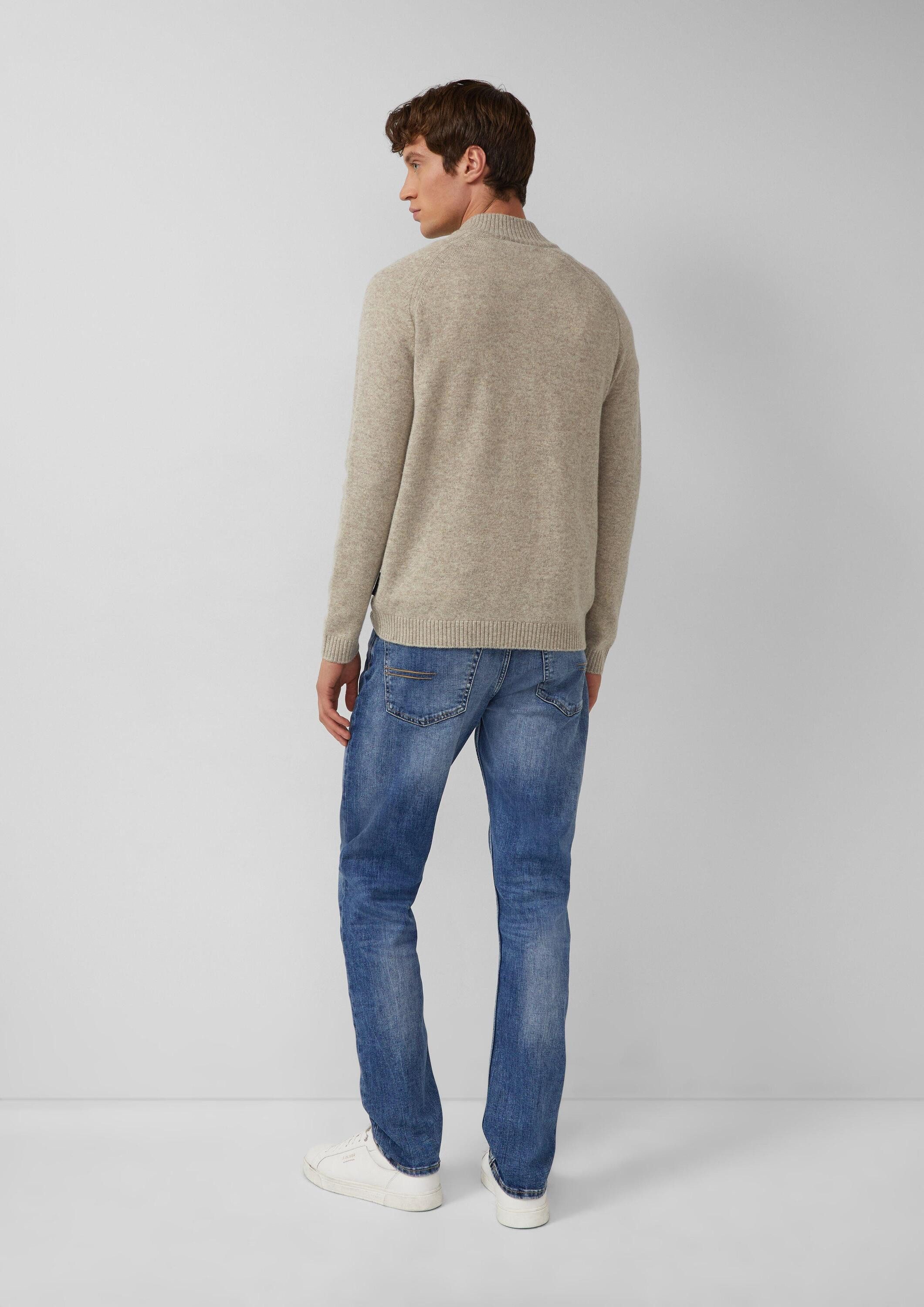 s.Oliver Longpullover Strickpullover Strickpullover aus reiner Wolle mit Troyer-Kragen