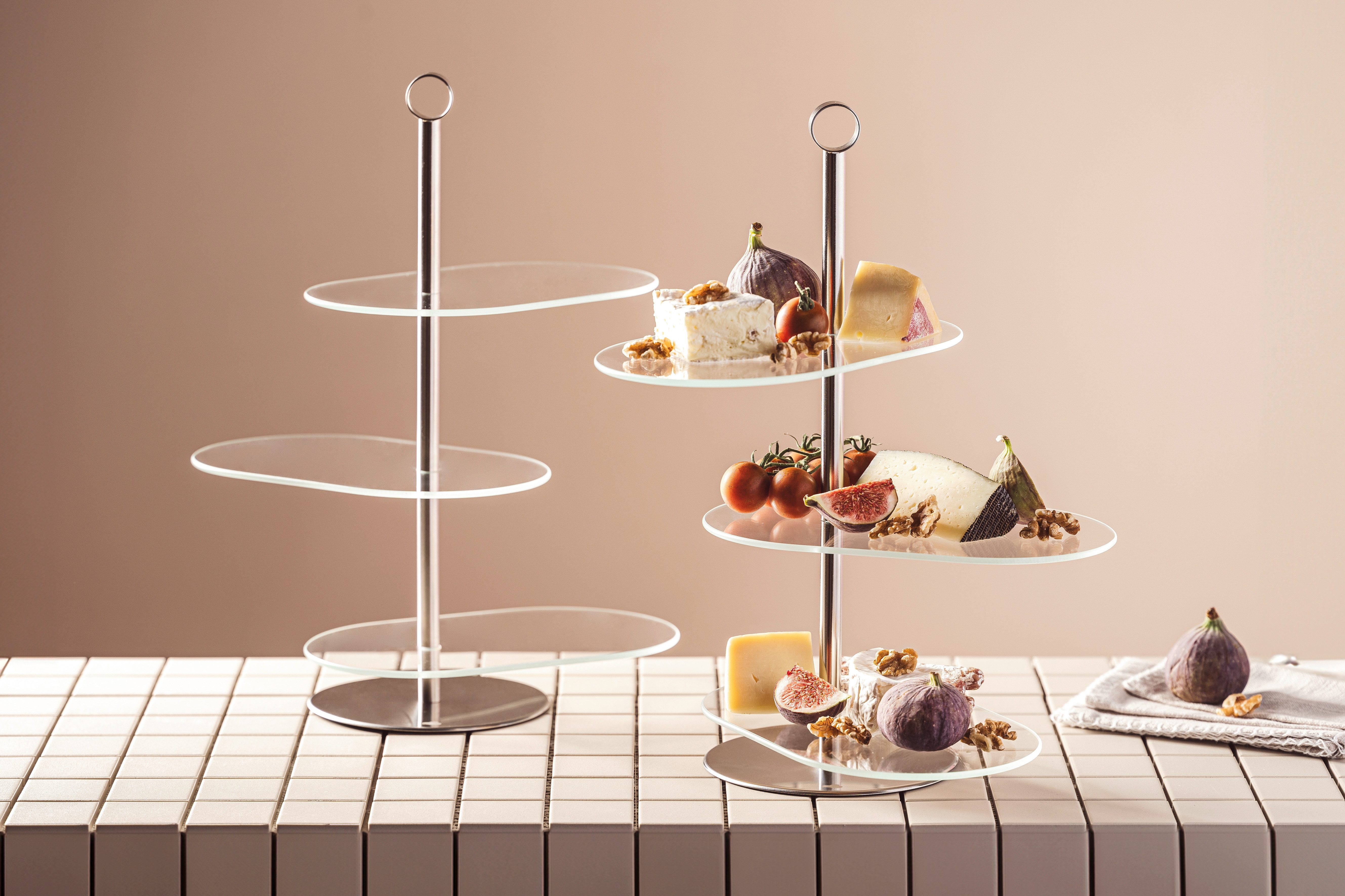 LEONARDO Etagere CENA, 3 stufig - Höhe 39 cm, asymetrisch, Glas, Metall, Servieretagere mehrstöckig, zum Servieren und Präsentieren
