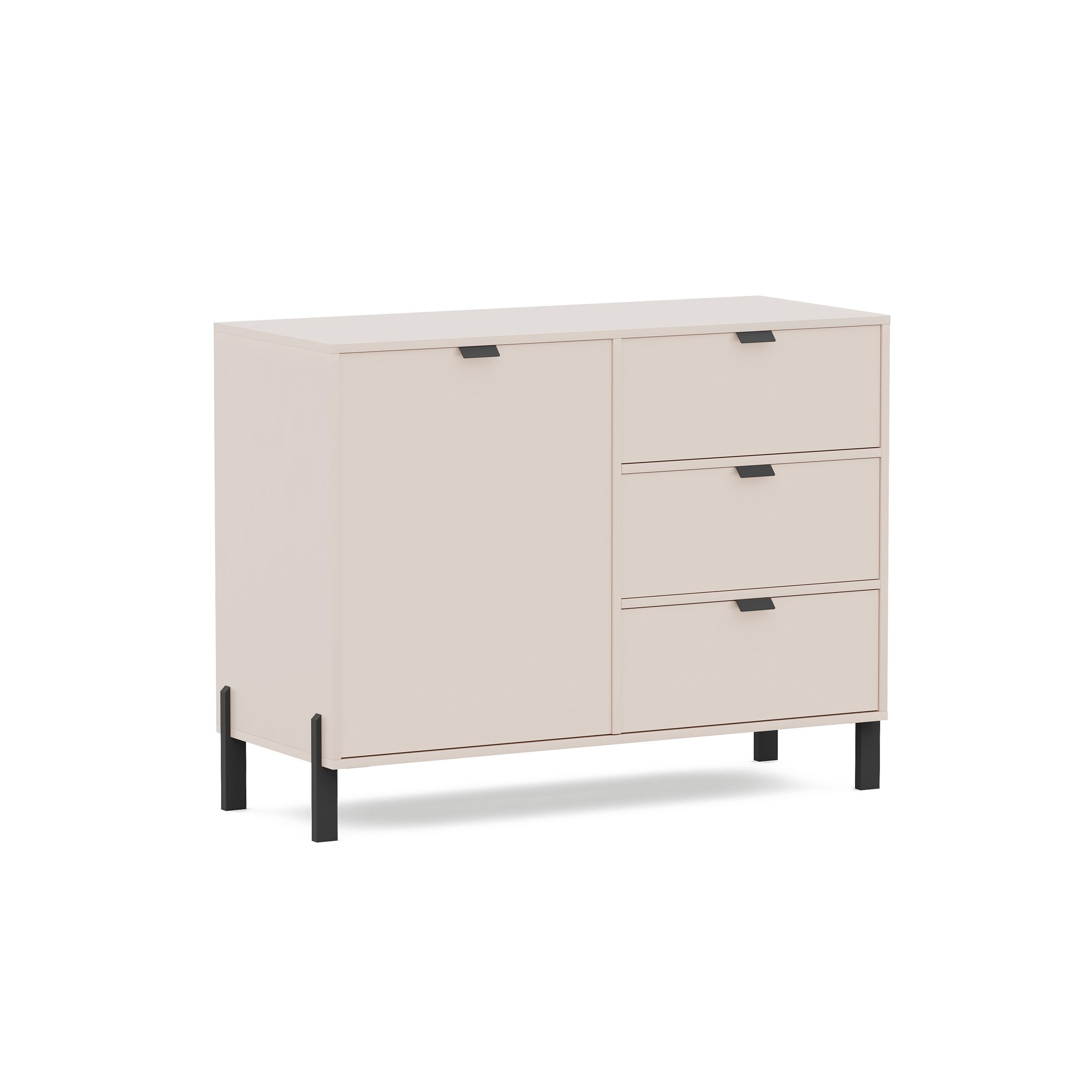 Beautysofa Kommode CORTINA Sideboard mit 1 Tür und 3 Schubladen (Metallgriffen, Farbe Sandbeige), Breite: 109 cm