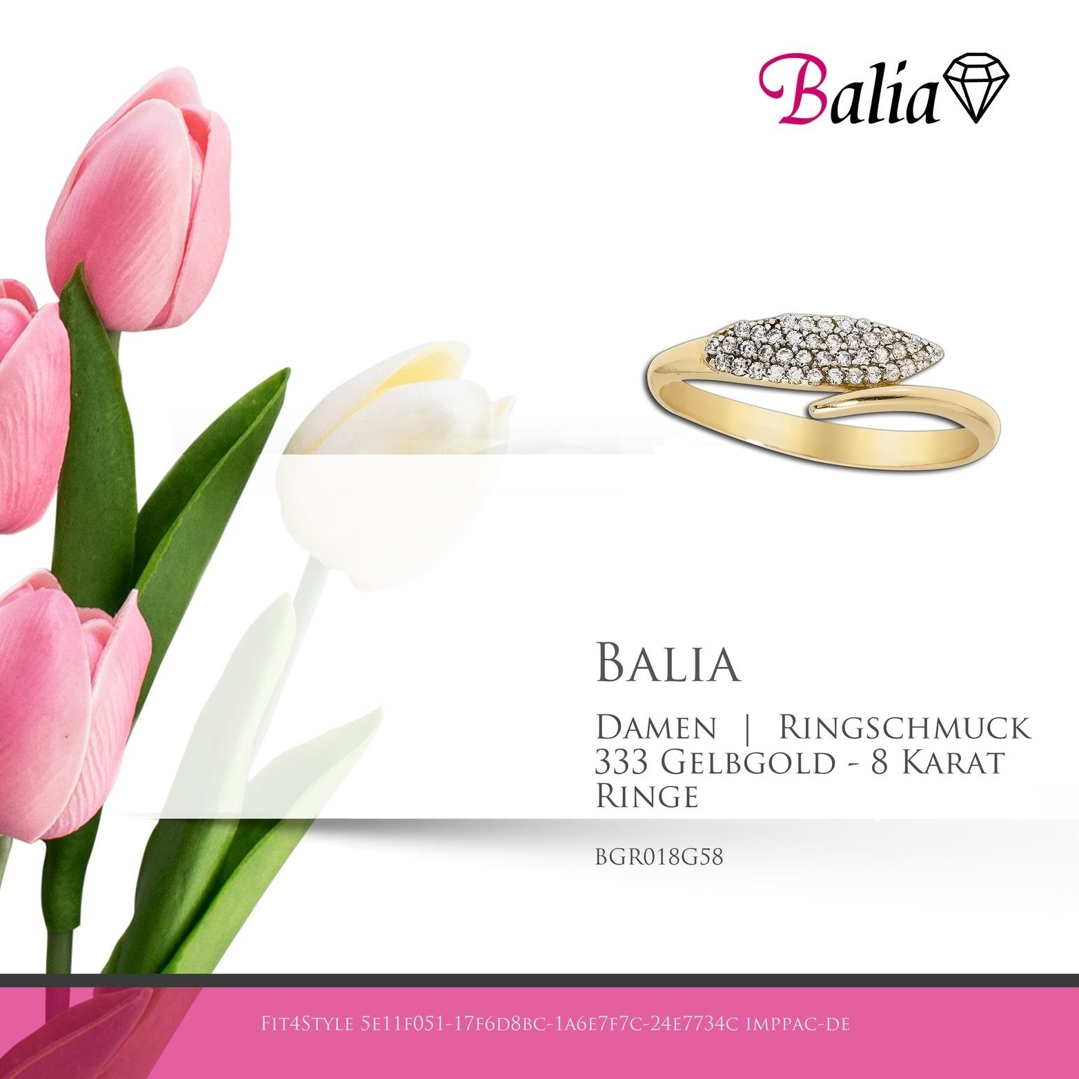 Balia Goldring Balia Ring Karat (Fingerring), Fingerring Blatt Gold - 333 Gelbgold Damen Größe 58 (Blatt gold) 8K für 3 Gold (18,4), 8