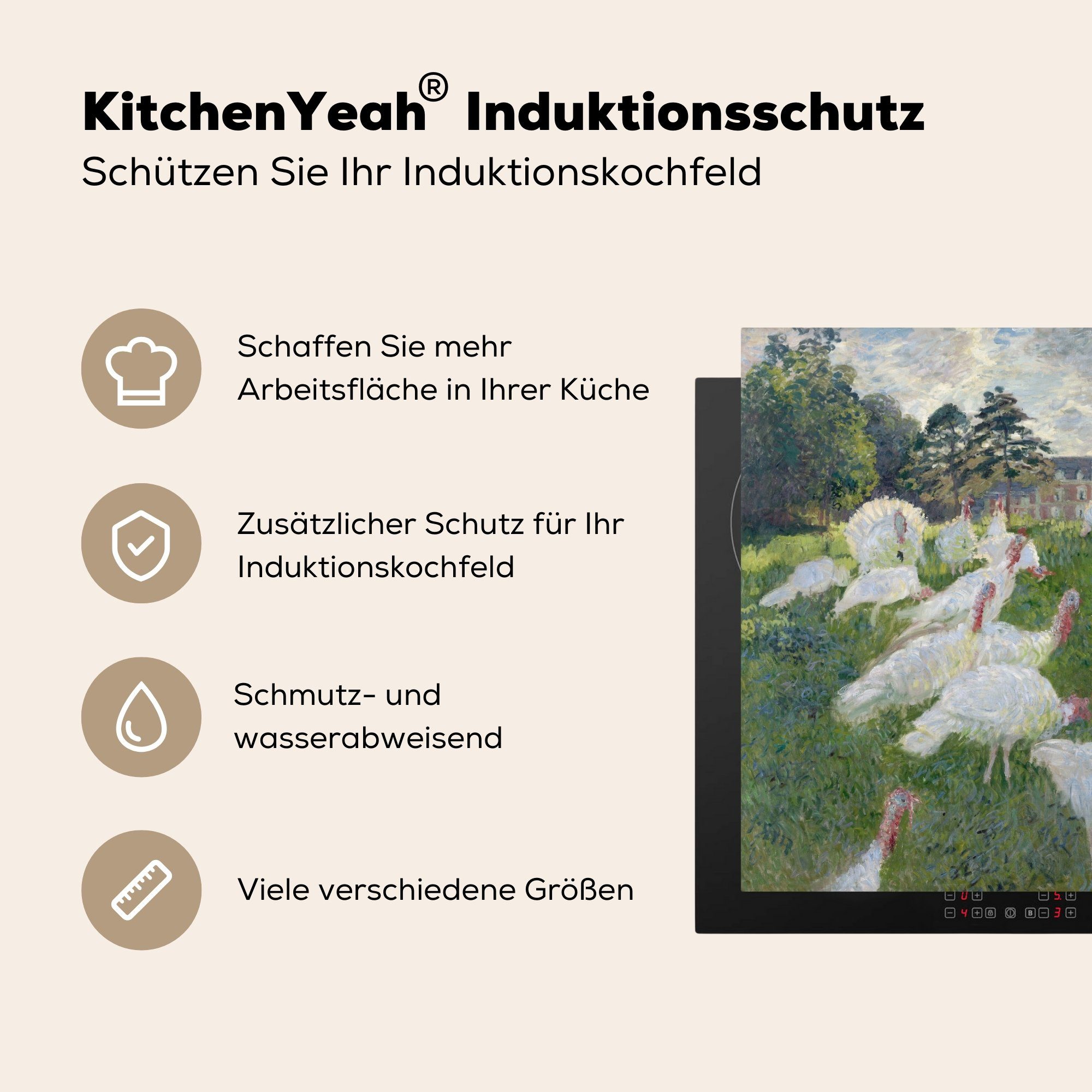 MuchoWow Herdblende-/Abdeckplatte Die Truthähne (1 - Arbeitsplatte Claude küche Vinyl, tlg), Monet, cm, für von 78x78 Gemälde Ceranfeldabdeckung