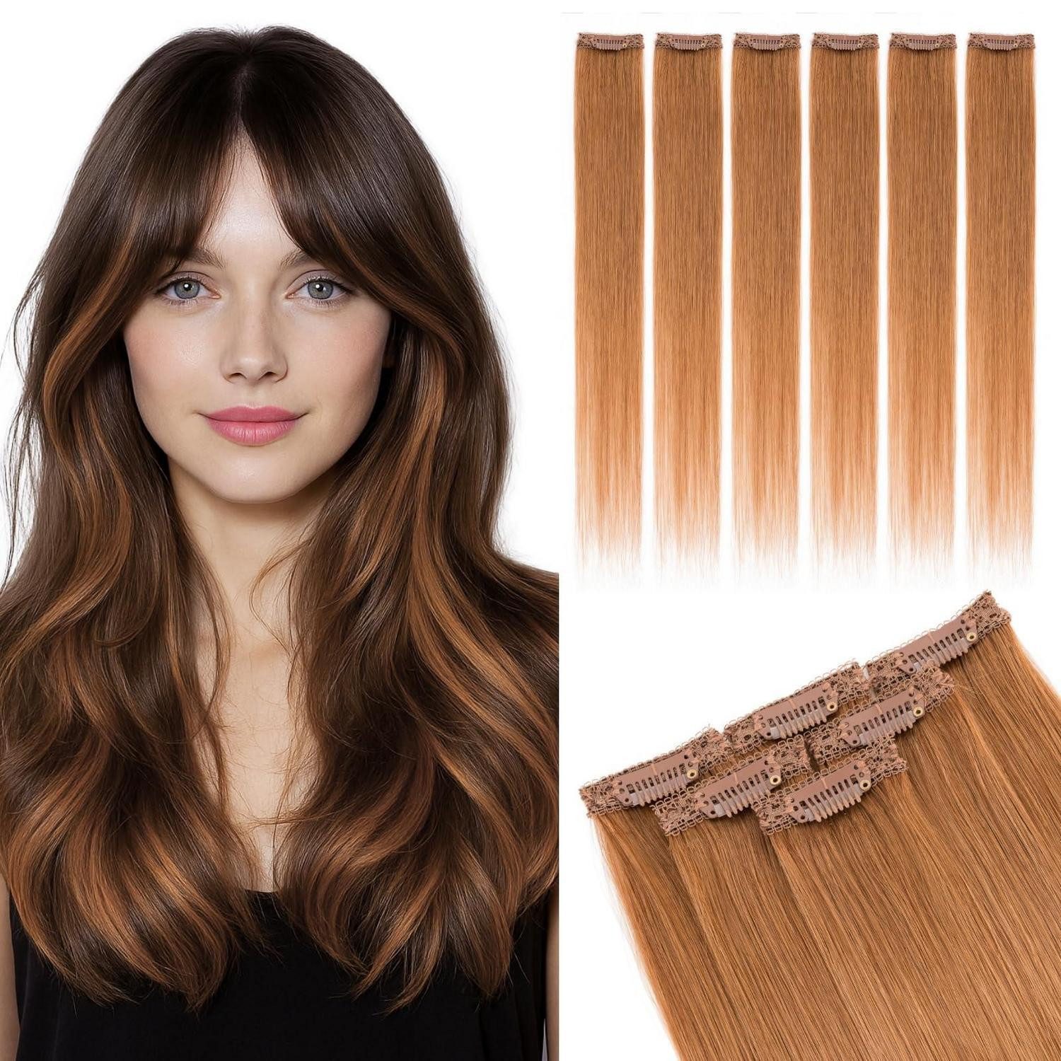 LuxusKollektion Echthaar-Extension Clip in Extensions Echthaar 6 Stück Haarverlängerung 30 Braun 45cm-44g