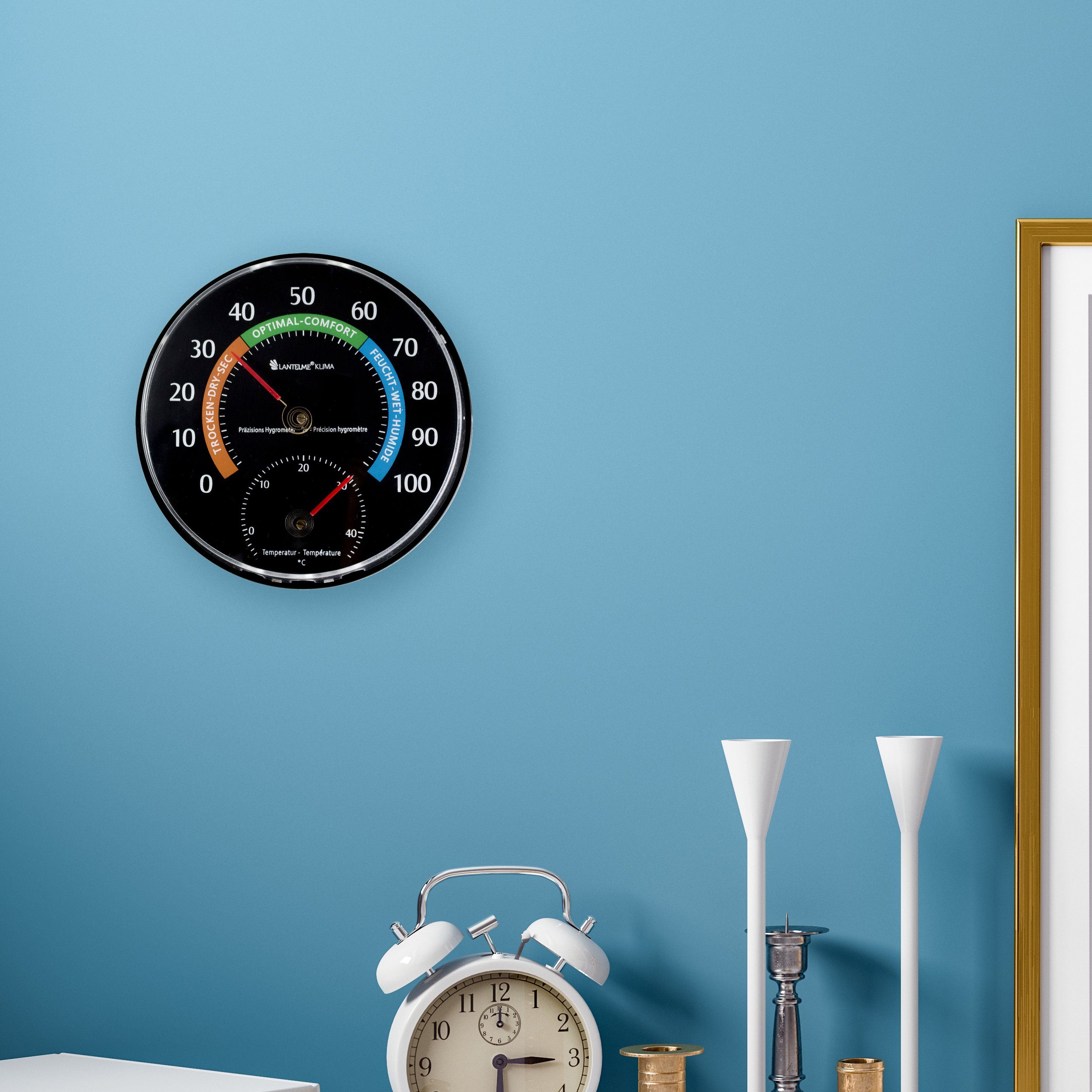 Lantelme Raumthermometer Analog Kombi Thermometer Hygrometer Zimmer Innen Raumklimakontrolle, 1-tlg., Gerät ist Justierbar, Luftfeuchte 0 bis 100% rel. und Temperatur -5 bis 45° Celsius