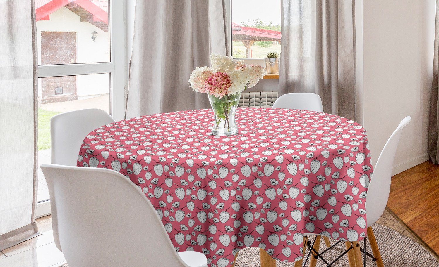 Abakuhaus Tischdecke Kreis Tischdecke Abdeckung für Esszimmer Küche Dekoration, Erdbeere Blumen Frische Frucht-Kunst