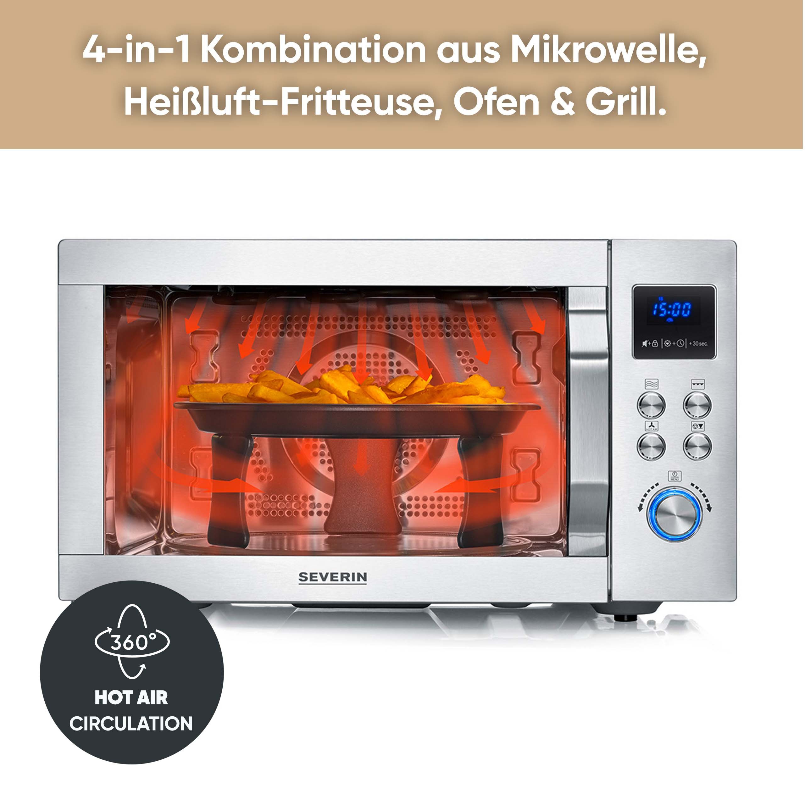 Severin Mikrowelle MW 7918 CrispyWave - Mikrowelle mit Grill- und Heißluftfunktion, elektrisch, 4-in-1, Mikrowelle Backofen Grill Heißluftfritteuse, bis 230°C,  – Bild 3 von 5