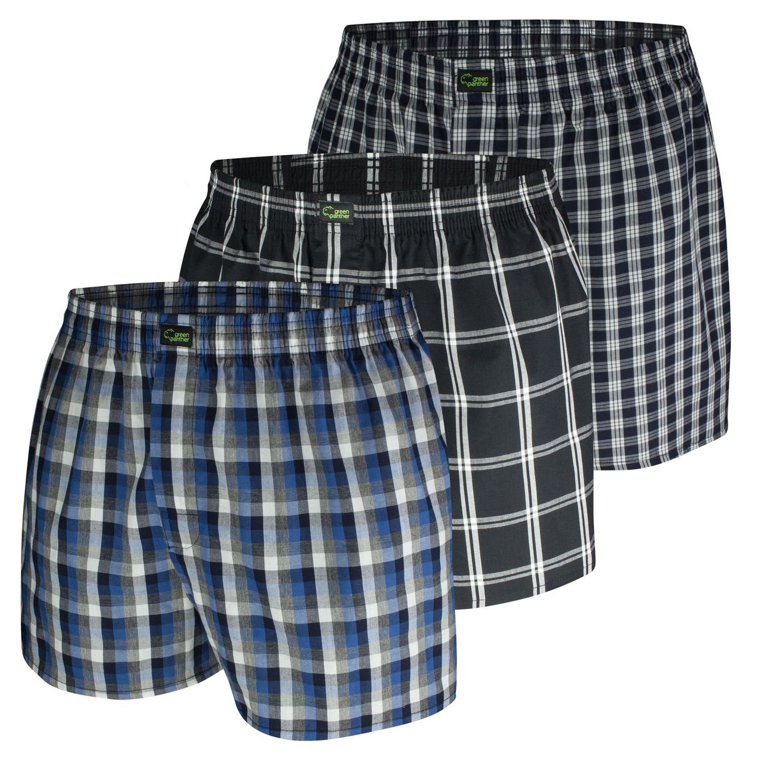 406 (3er Karomustern 3-St., 3er black-blue Webboxer Pack, Pack green im mit verschiedenen Pack) 3er panther Basic