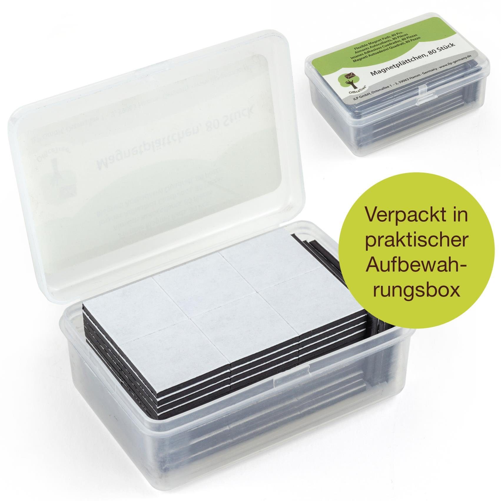 OfficeTree Magnet Magnetplättchen 80 Stück, 20 x 20 x 1,2 mm -  Selbstklebend Besonders Stark