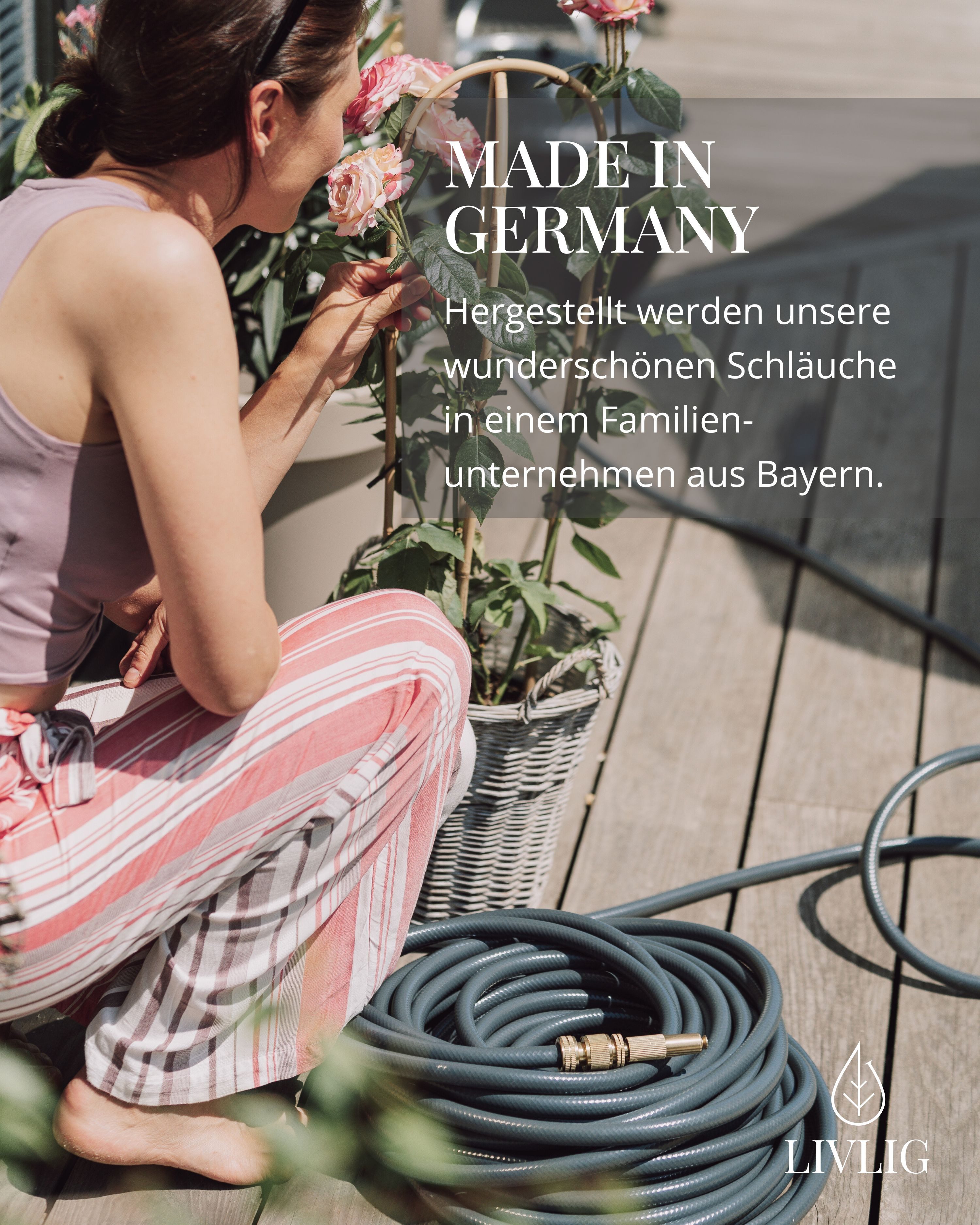 LIVLIG Gartenschlauch 1/2 Zoll, Schöner Gartenschlauch, Wasserschlauch 1/2 Zoll, Anthrazit, Made in Europa, Aus 60% recyceltem PVC