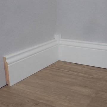 PROVISTON Sockelleiste Massivholz, 19 x 100 x 2500 mm, Weiß, Fußleiste Berliner Profil