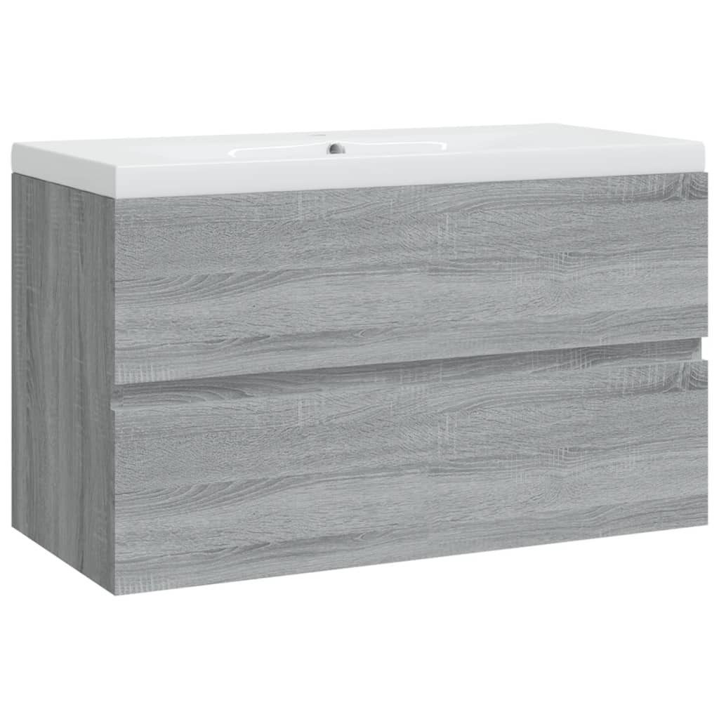 vidaXL Schrankmodule Waschbeckenschrank mit Einbaubecken Grau Sonoma Holzwe günstig online kaufen