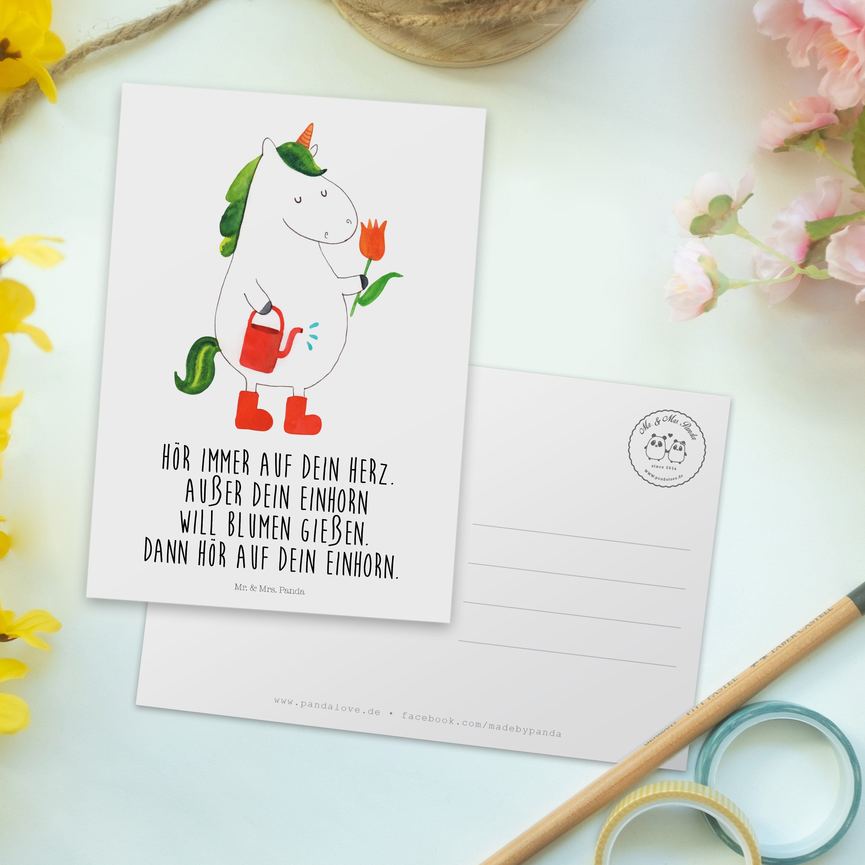 Mr. & Mrs. Panda Postkarte - - Weiß Einhorn Gärtner Geschenk, Geschenkkarte, Einladungskarte, Da