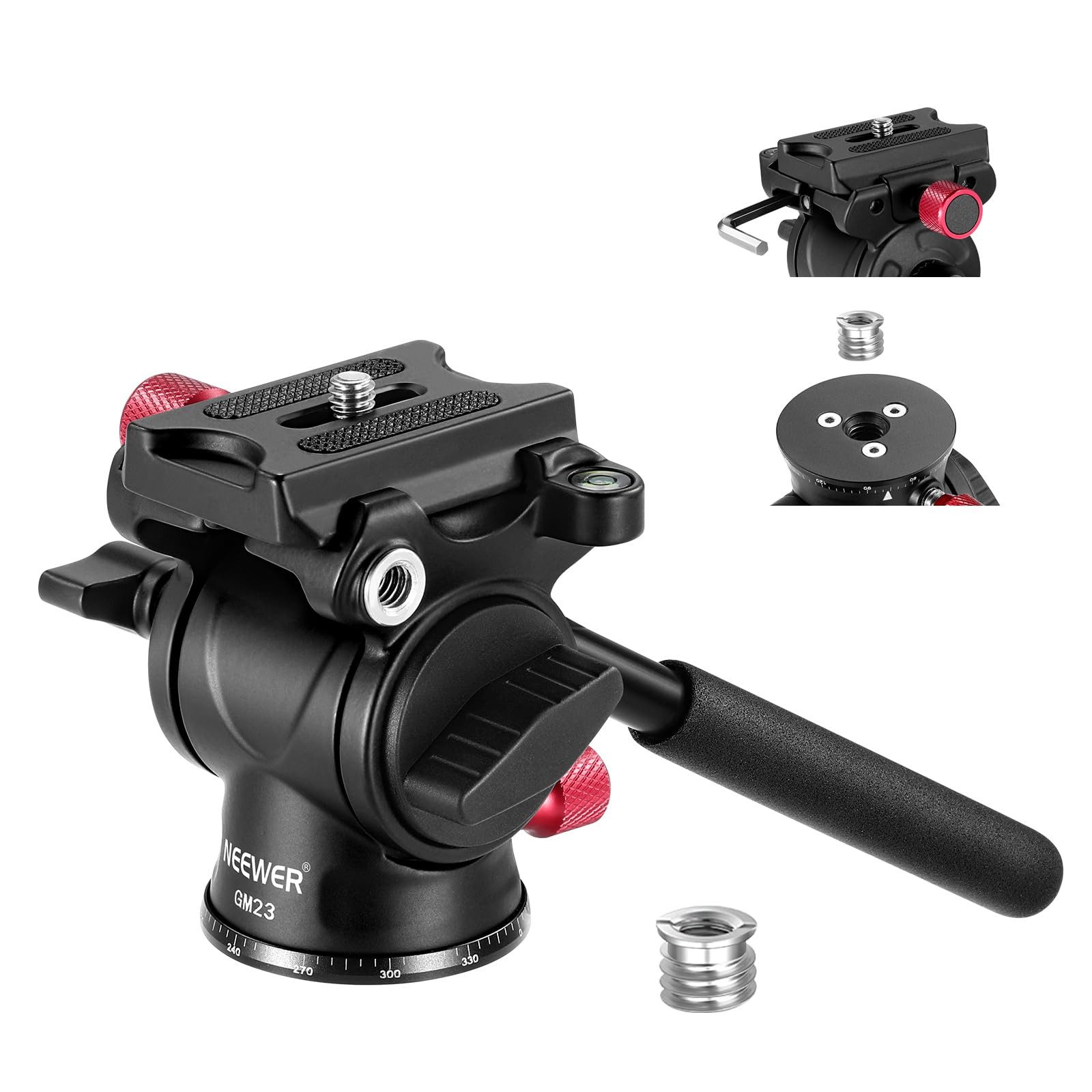 Neewer Panoramakopf GM23 Fluidkopf, Arca Swiss, 3kg Tragkraft, für DSLR/Video, Abnehmbarer Griff