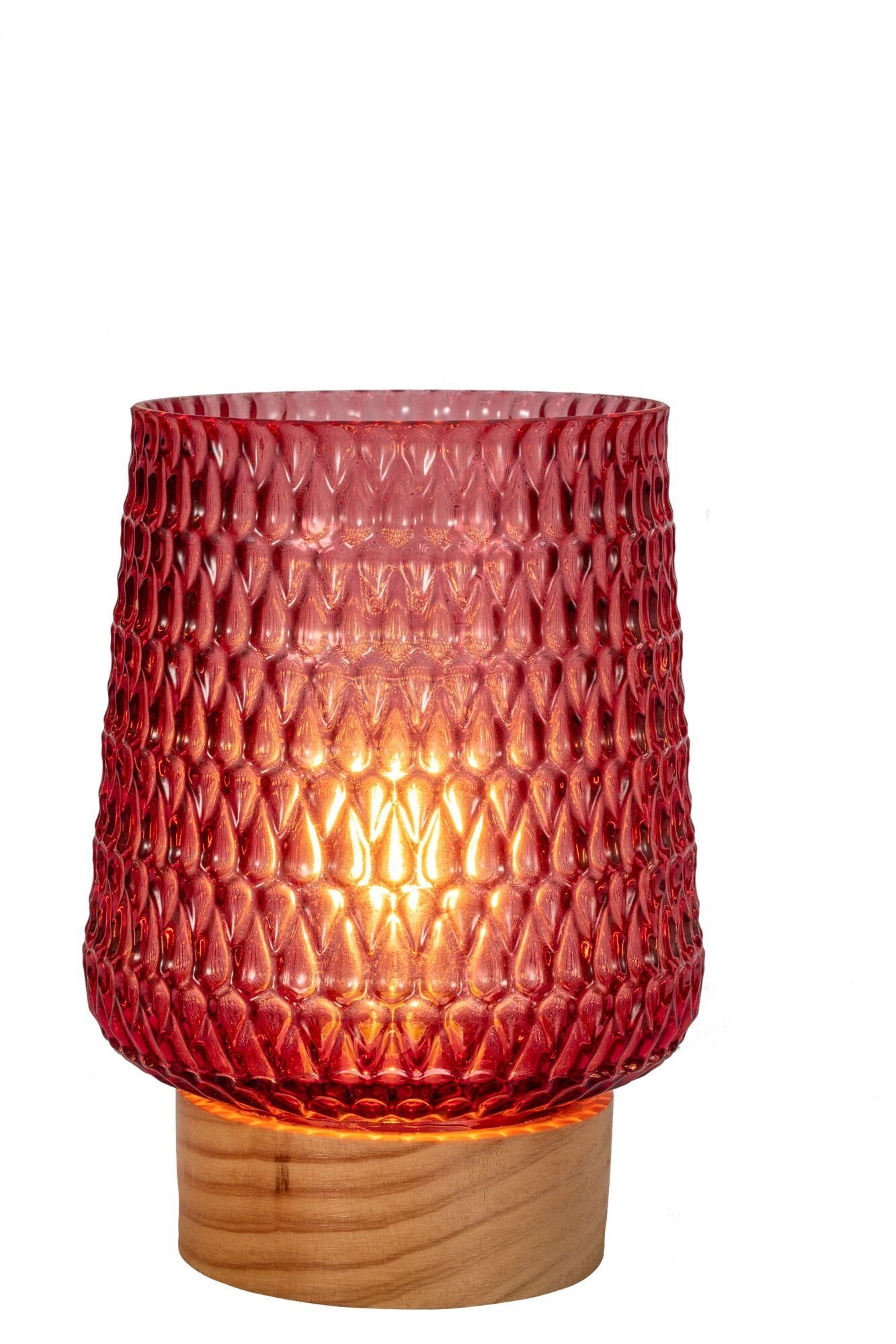 Pauleen LED Tischleuchte Rose Glamour mobile Rosa Glas/Holz, Leuchtmittel wechselbar, Warmweiß, E27, Timer Batterie