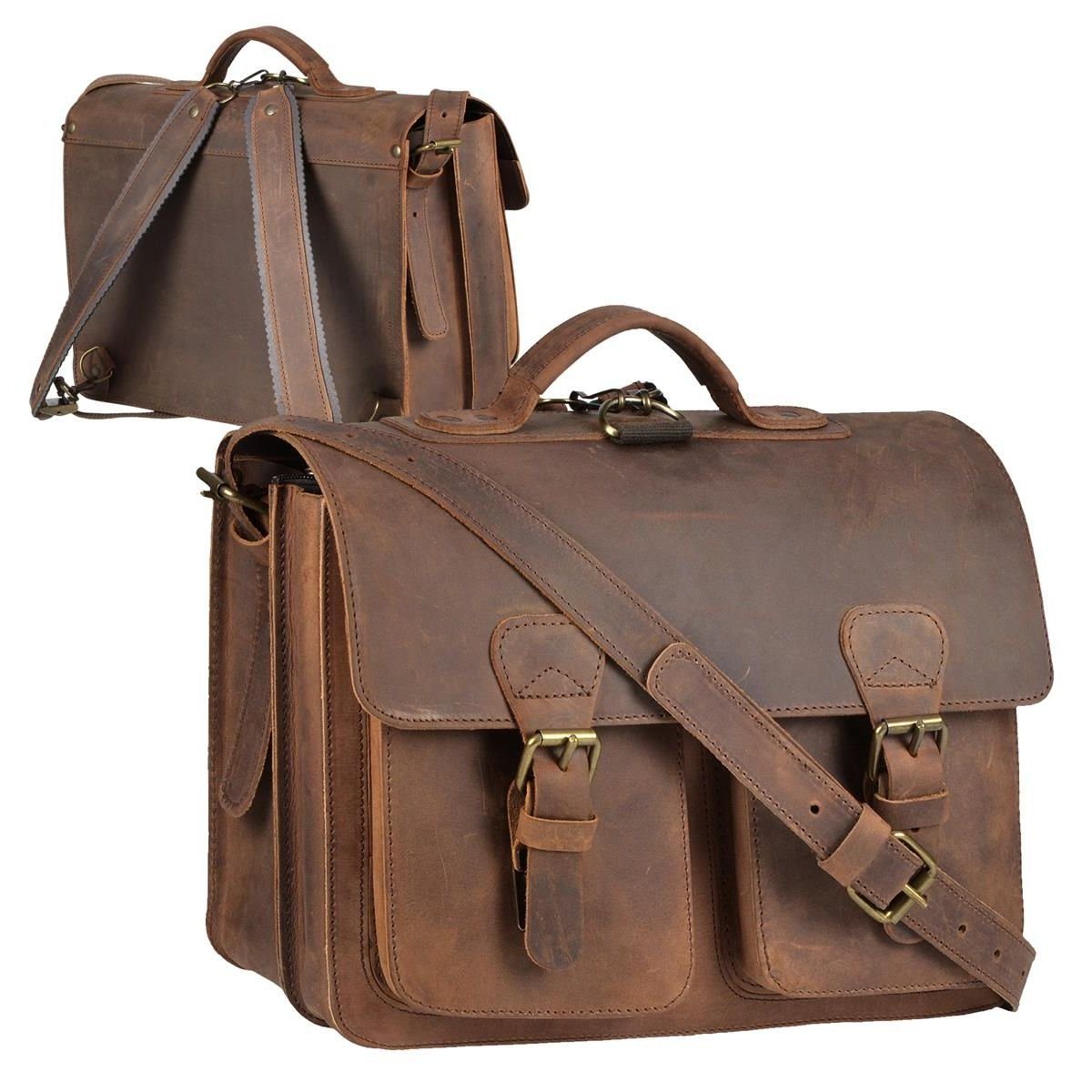 Ruitertassen Aktentasche Classic Satchel, 38 cm Lehrertasche mit 2 Fächern, auch als Rucksack zu tragen, Leder ranger