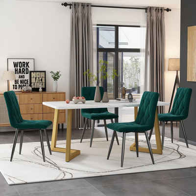 Flieks Essgruppe, (Set, 5-tlg., Tisch mit 4 Stühlen), Esstisch und 4 Esszimmerstuhl Set Polsterstühle Küchetisch Marmoroptik