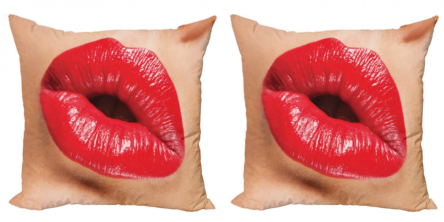 Kissenbezüge Modern Accent Doppelseitiger Digitaldruck, Abakuhaus (2 Stück), Lippen Juicy Lippenstift Illustration