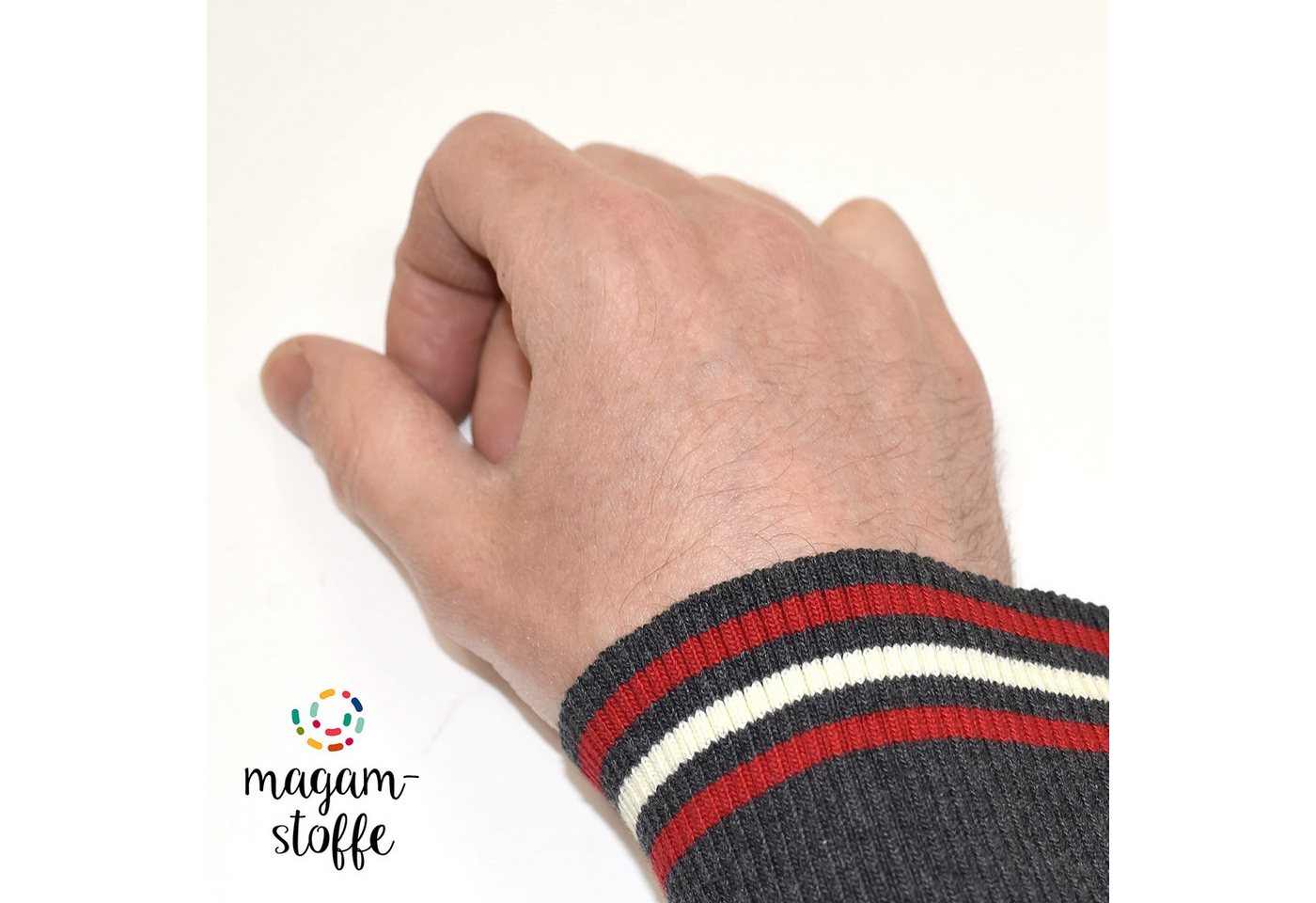Thumbnail - MAGAM-Stoffe Stoff "Judith", Cuff Bündchenstoff Grobstrick gestreift Meterware
