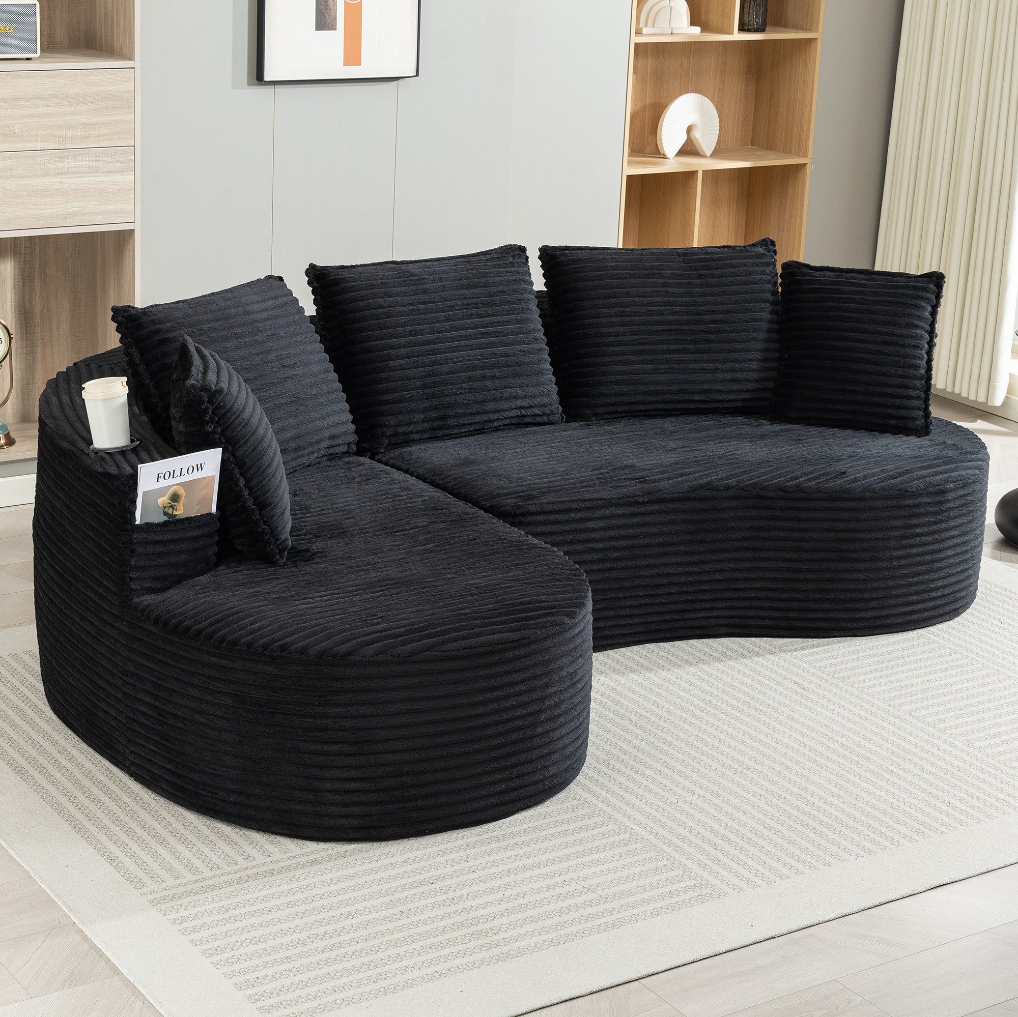ANYSUN Sofa Ecksofa,Cordstoff Sofa,3-Sitzer L-Form Sofa, Dreisitzer Schlafsofa Eckcouch Relaxsofa mit Becherhalter & Stautasche, Keine Montage erforderlich,Geeignet für Wohnzimmer,Arbeitszimmer