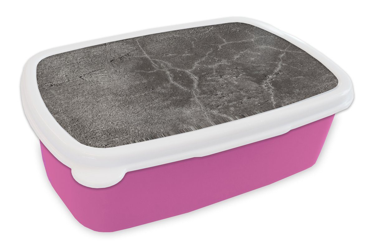 MuchoWow Lunchbox Beton - Grau - Wand - Verkehr, Kunststoff, (2-tlg), Brotbox für Erwachsene, Brotdose Kinder, Snackbox, Mädchen, Kunststoff rosa