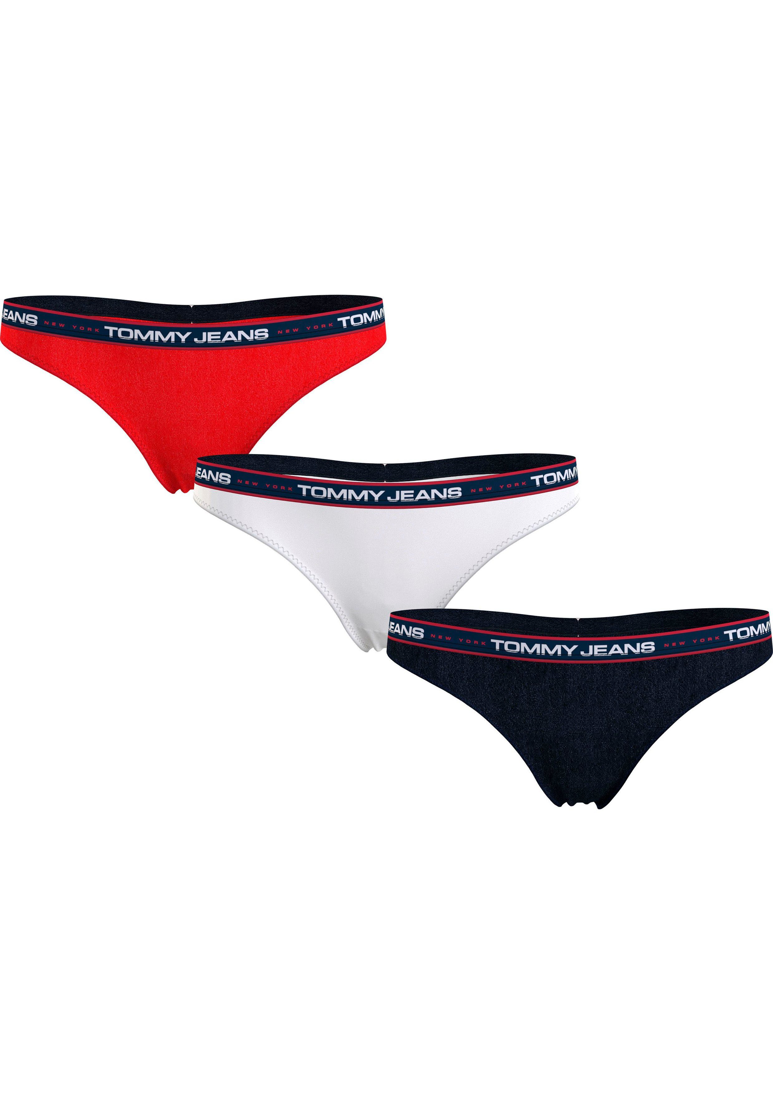 THONG Bund mit 3P SIZES) Hilfiger (Packung, 3er-Pack) Tommy elastischem Underwear (EXT T-String Deep_Crimson/_White/_Desert_Sky