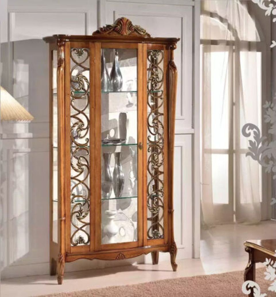 Schränke (1-St., Luxus Ausgefallene Vitrine Möbel Made in JVmoebel Glas Vitrine) Italy Vitrinen Holz Vitrine Schrank