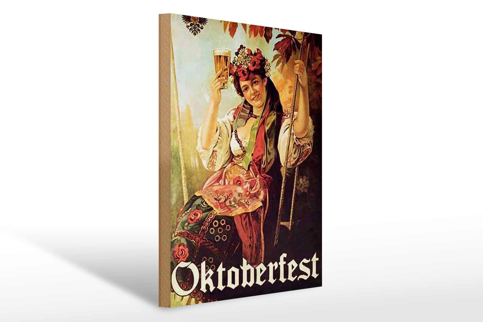 Holzbild Pin Up 30x40cm Oktoberfest Frau mit Bier