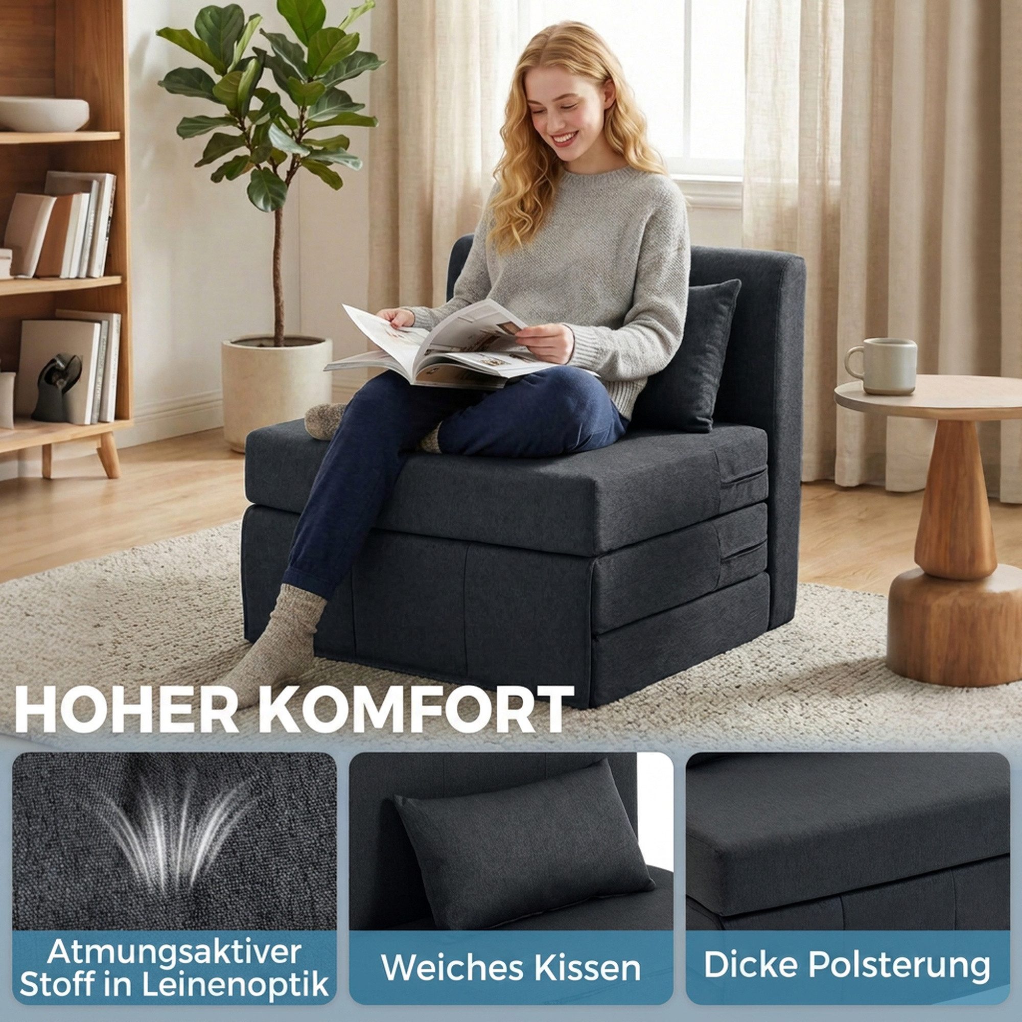 HOMCOM Bodenkissen Schlafsessel Klappbares Gästebett, Klappbar und multifunktional als Sofa & Bett verwendbar – Bild 5 von 5