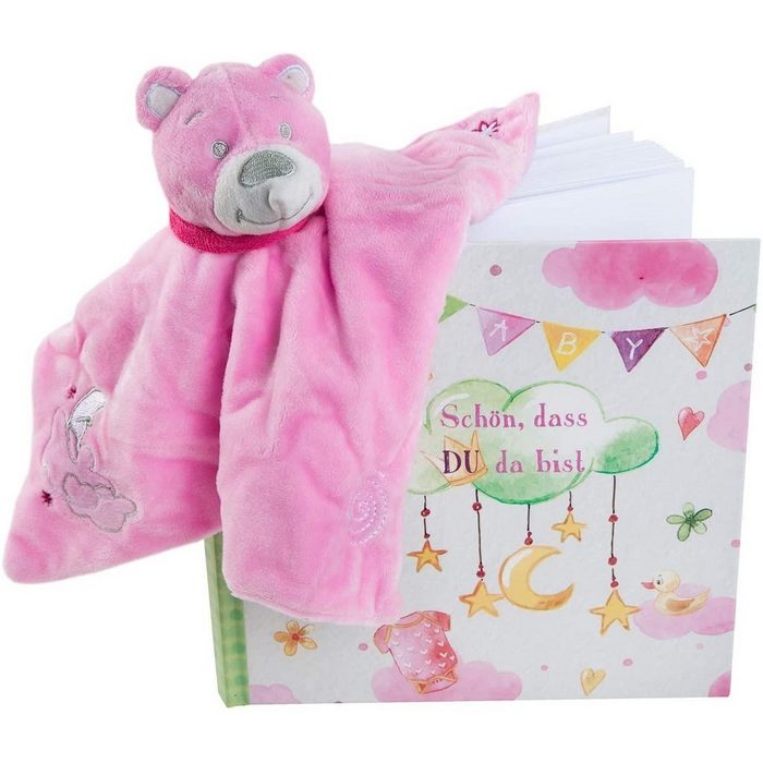 Logbuch-Verlag Neugeborenen-Geschenkset Schnuffeltuch pink + Babybuch mit leeren Seiten
