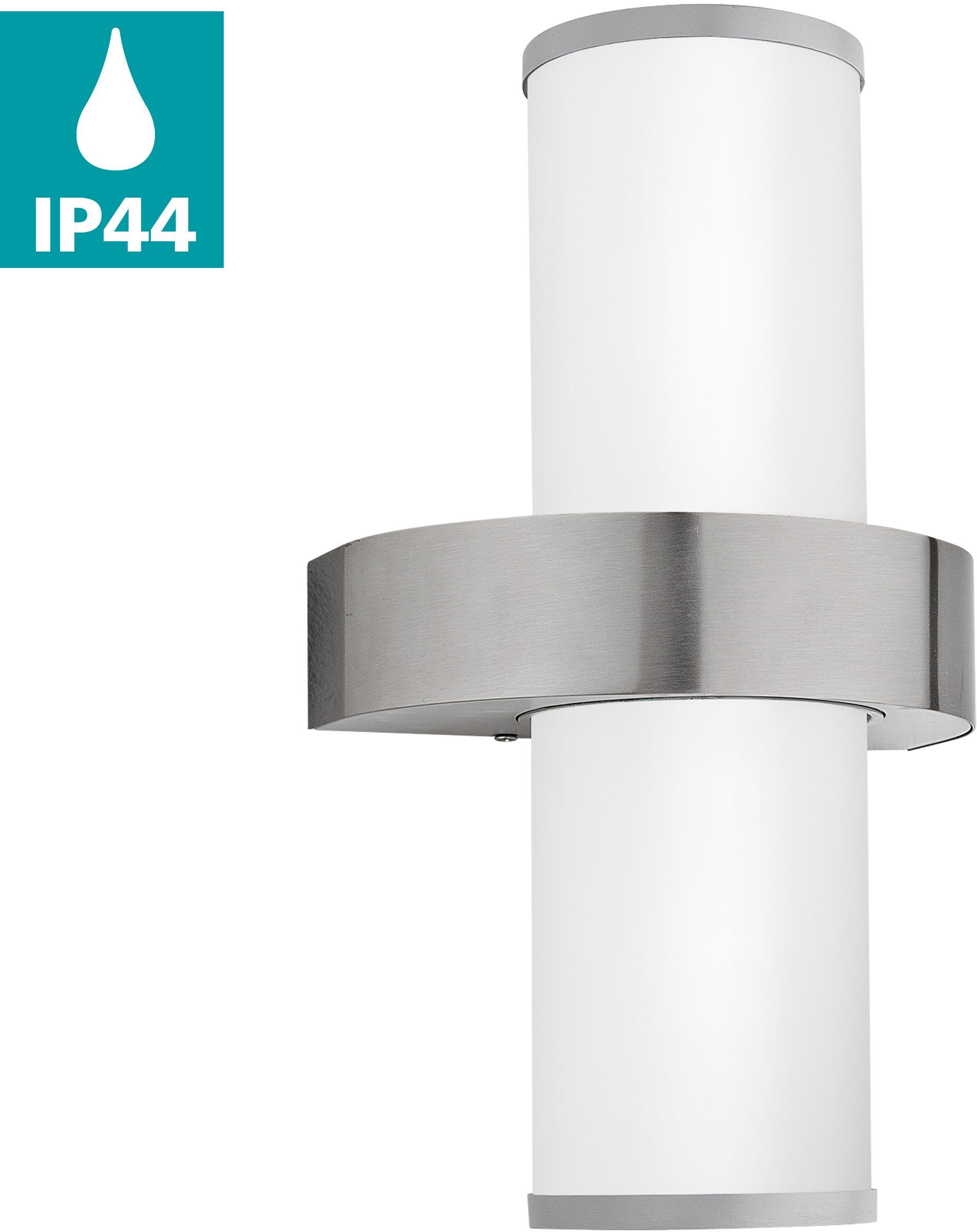 EGLO Wandleuchte BEVERLY Wandlampe, E27, IP44, Edelstahl und Glas, Flurlamp günstig online kaufen