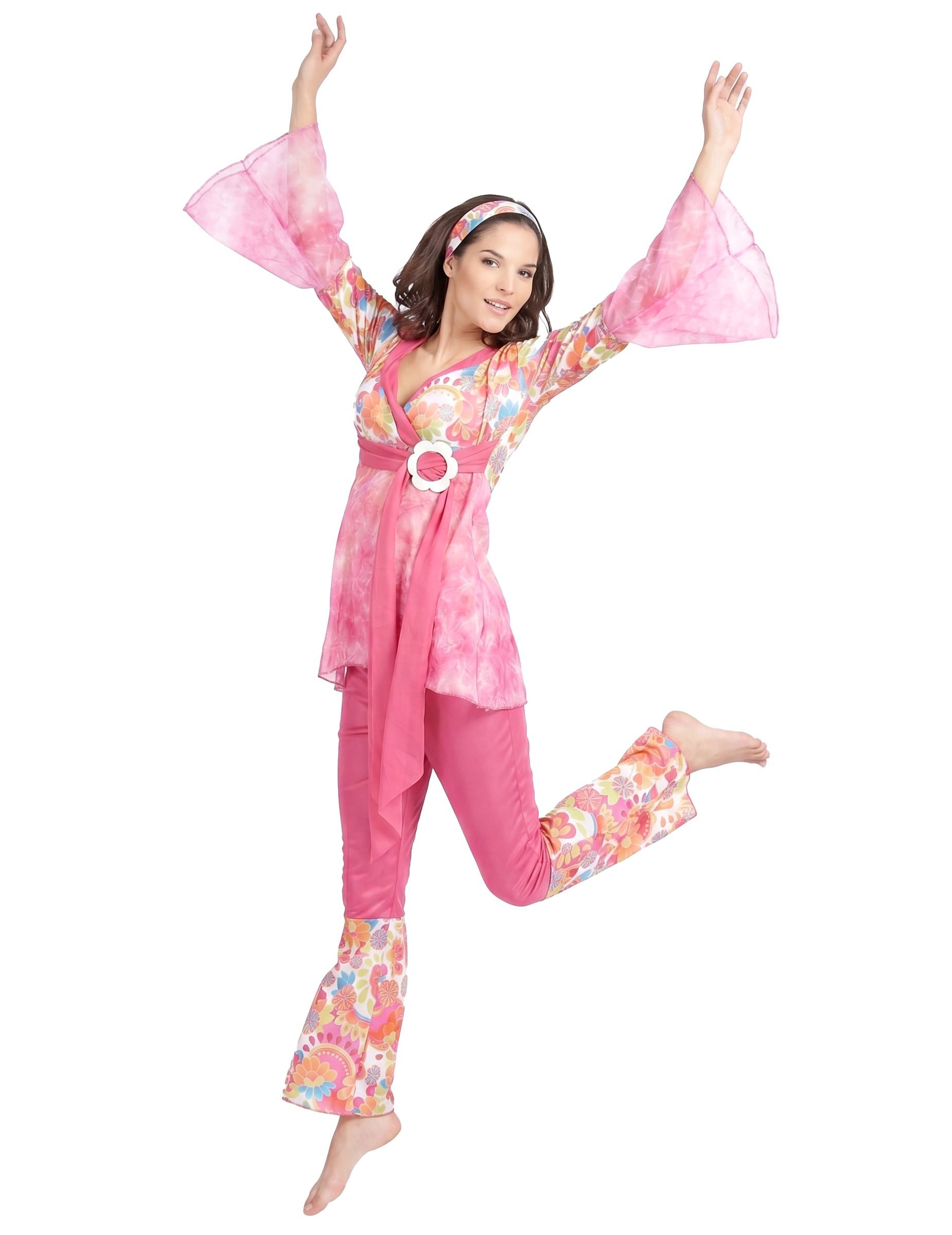 JADEO Kostüm Hippie-Damenkostüm 60er-Kostüm pink-bunt