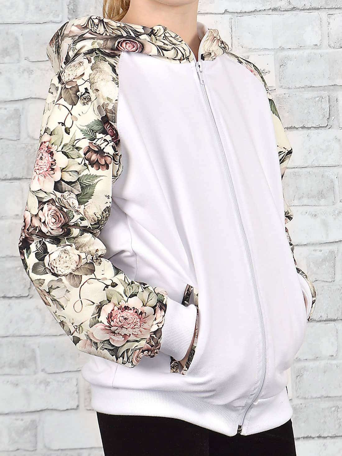 KMISSO Kapuzensweatjacke Mädchen Pullover mit Blumenmuster Weiß (1-tlg) Kapuze