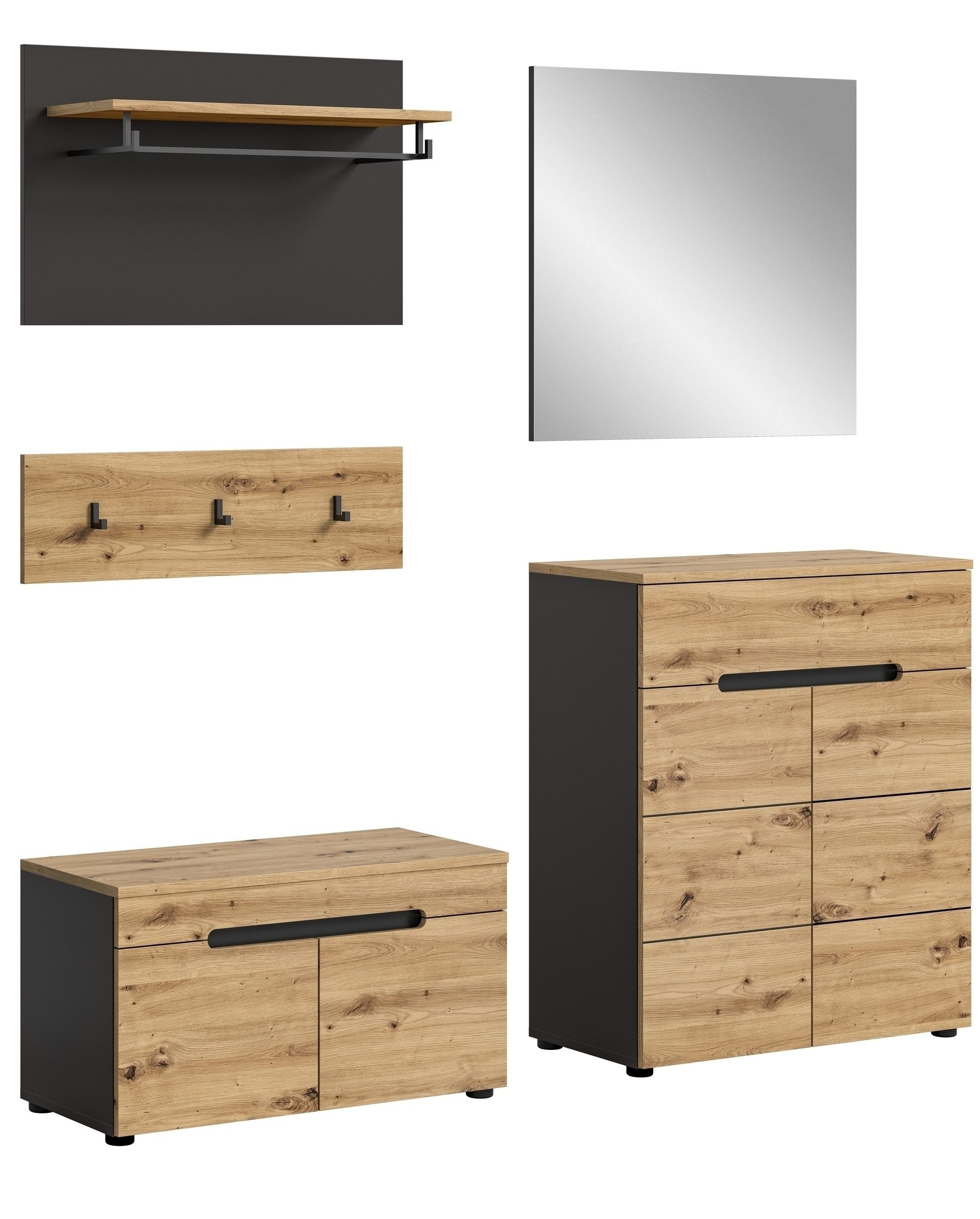 xonox.home Garderoben-Set in Basalt Grau / Artisan - 175x180x37cm (BxHxT)