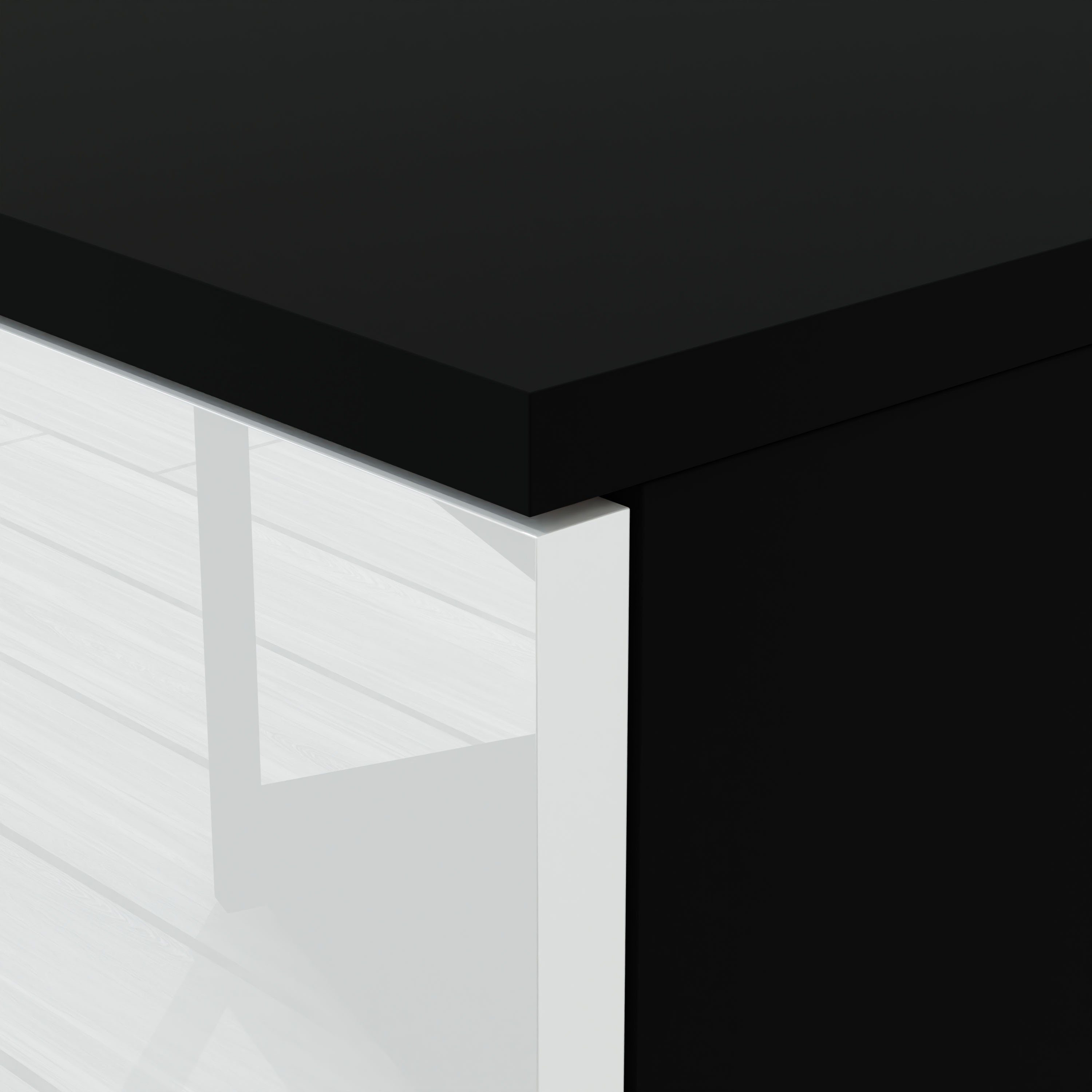 55cm, Rapallo, Domando Hochglanz und Breite Schwarz Nachttisch LED Matt Beleuchtung Weiß Push-to-open-System Nachttisch in Weiß,
