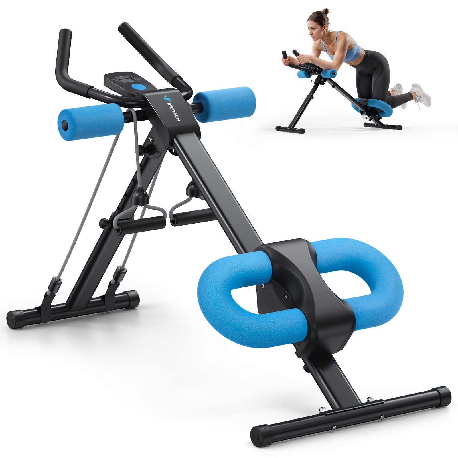 MERACH Bauchtrainer Multifunktionale Bauchtrainer für Zuhause, Bauchmuskeltrainer (LCD-Display, einstellbare Schwierigkeitsstufen, Glattes Gleiten, 5 Höheneinstellungen, 2 Neigungs Swinkel, ergonomisch, hoher Komfort), Ganzkörpertraining, klappbare Traine