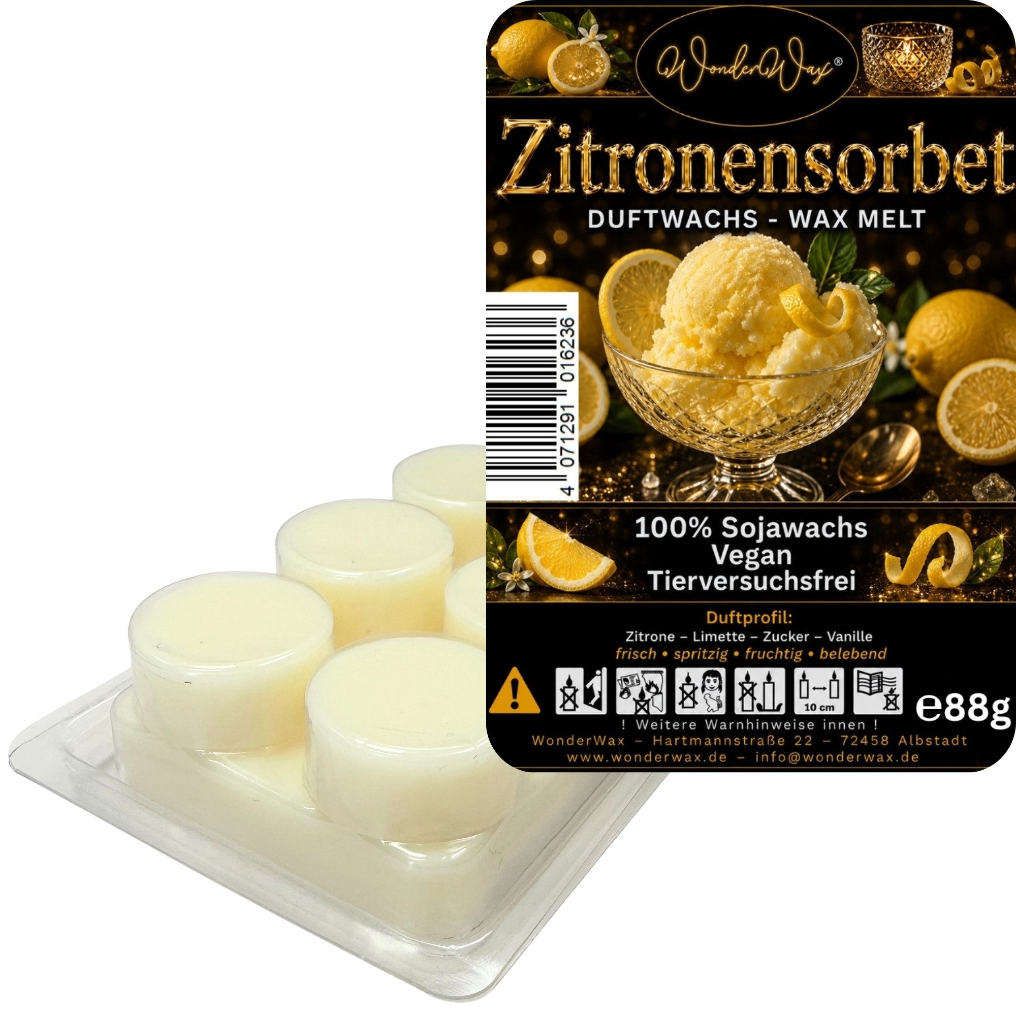 WonderWax Duftwachs WonderWax® Duftriegel 6 x Duftwachs Kreise Weiß, 100% Sojawachs (Zitronensorbet), Duftrichtung: Zitronensorbet