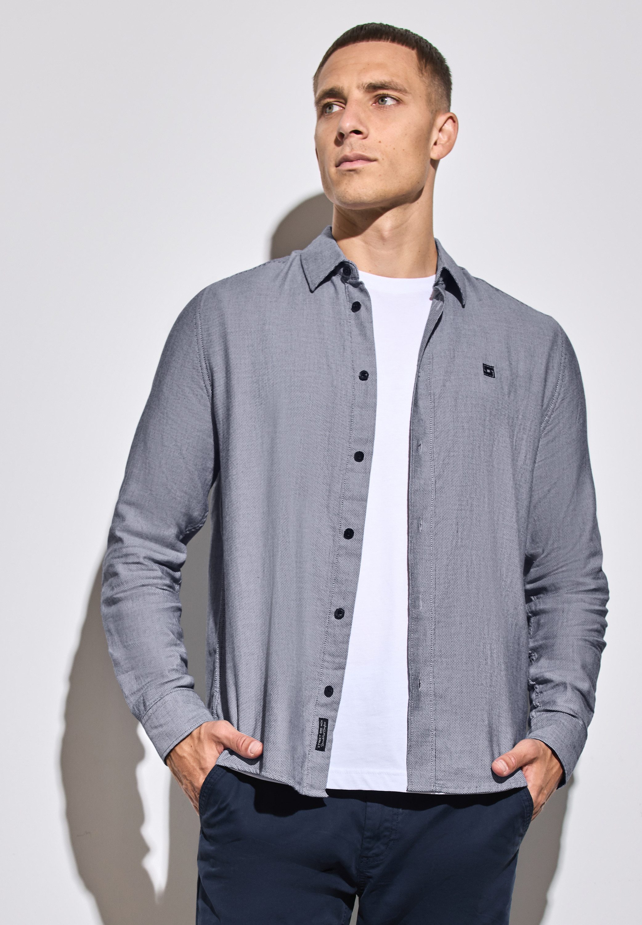 STREET ONE MEN Langarmhemd aus reiner Baumwolle günstig online kaufen