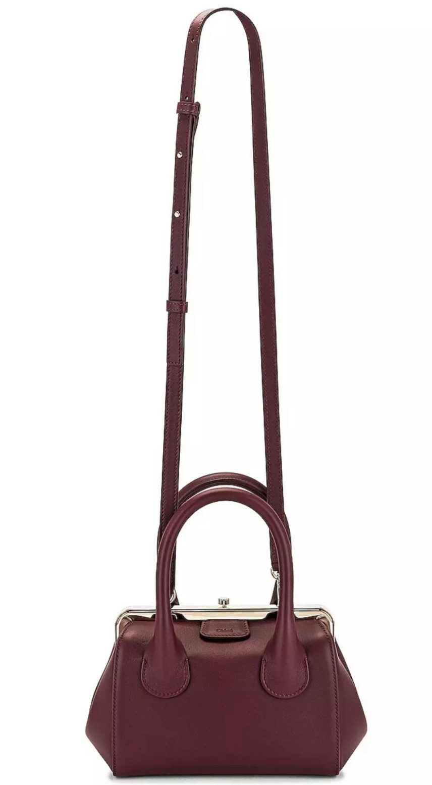 Chloé Umhängetasche Joyce Mini Frame Schultertasche Leder Tasche, Rahmenverschluss mit Push-Lock-System, Kalbsleder