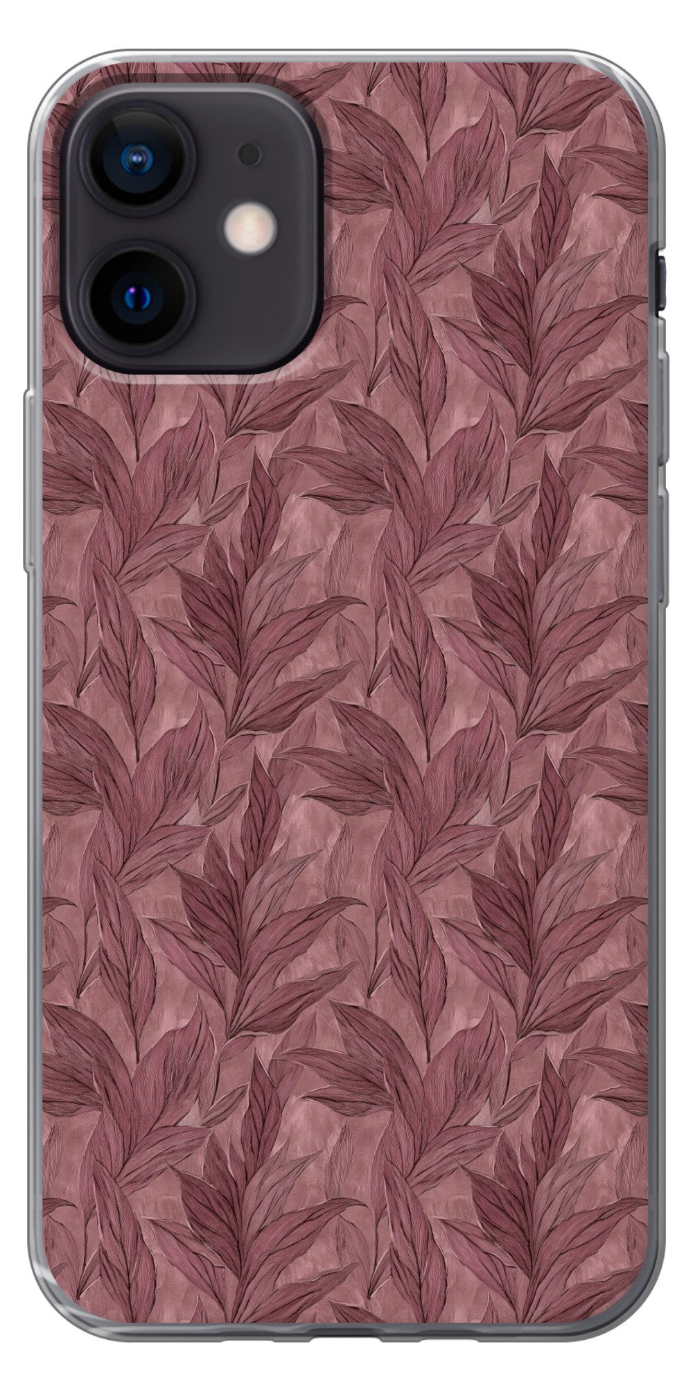 MuchoWow Handyhülle für Apple iPhone 12 Mini Blätter - Muster - Lila, Smartphone-Bumper, Print, Handy Schutzhülle Dünn