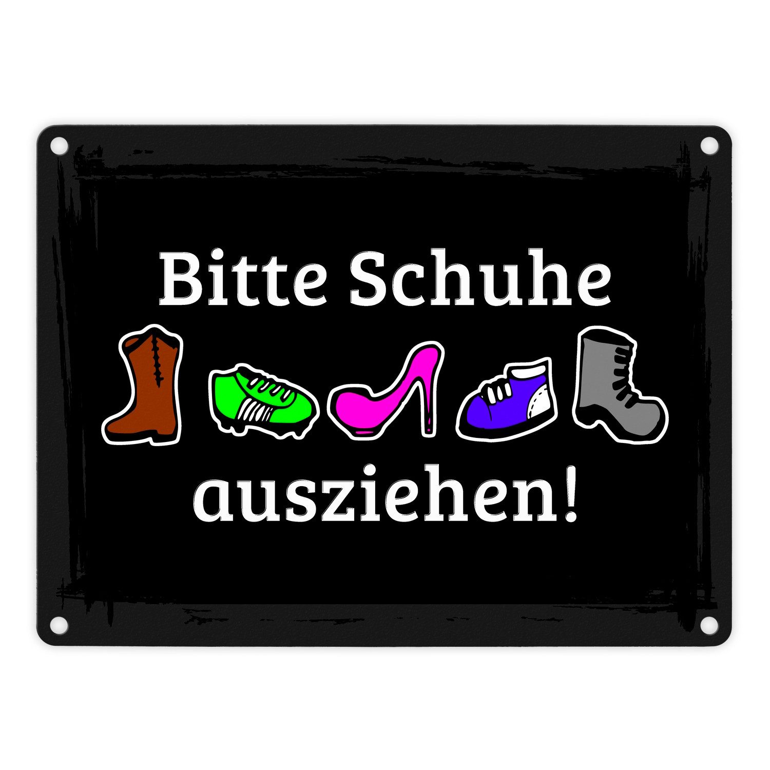 speecheese Metallschild Bitte Schuhe ausziehen! Metallschild in 15x20 cm im Comic Stil